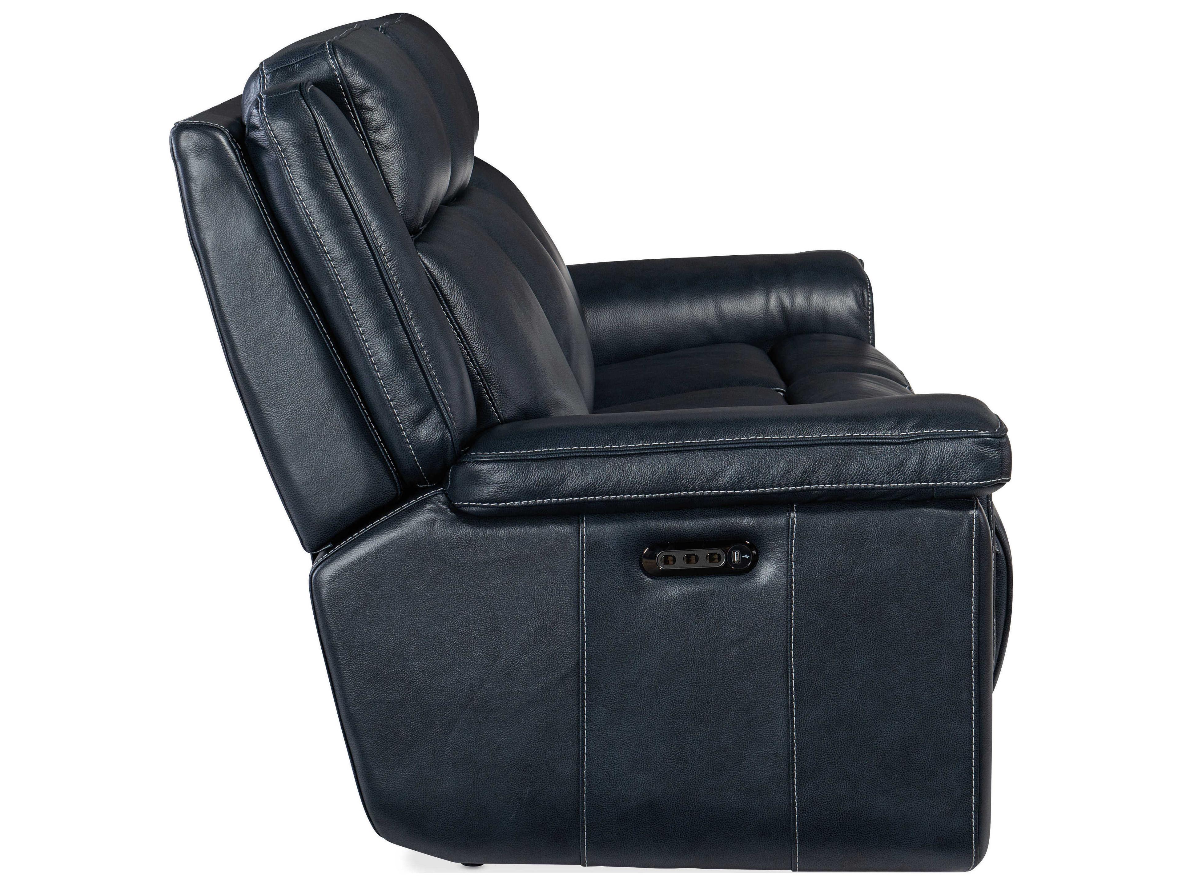 Luxecor Montel Lay Flat Power Cosmos Cobalt Black Leather Sofa with Headrest & Lumbar