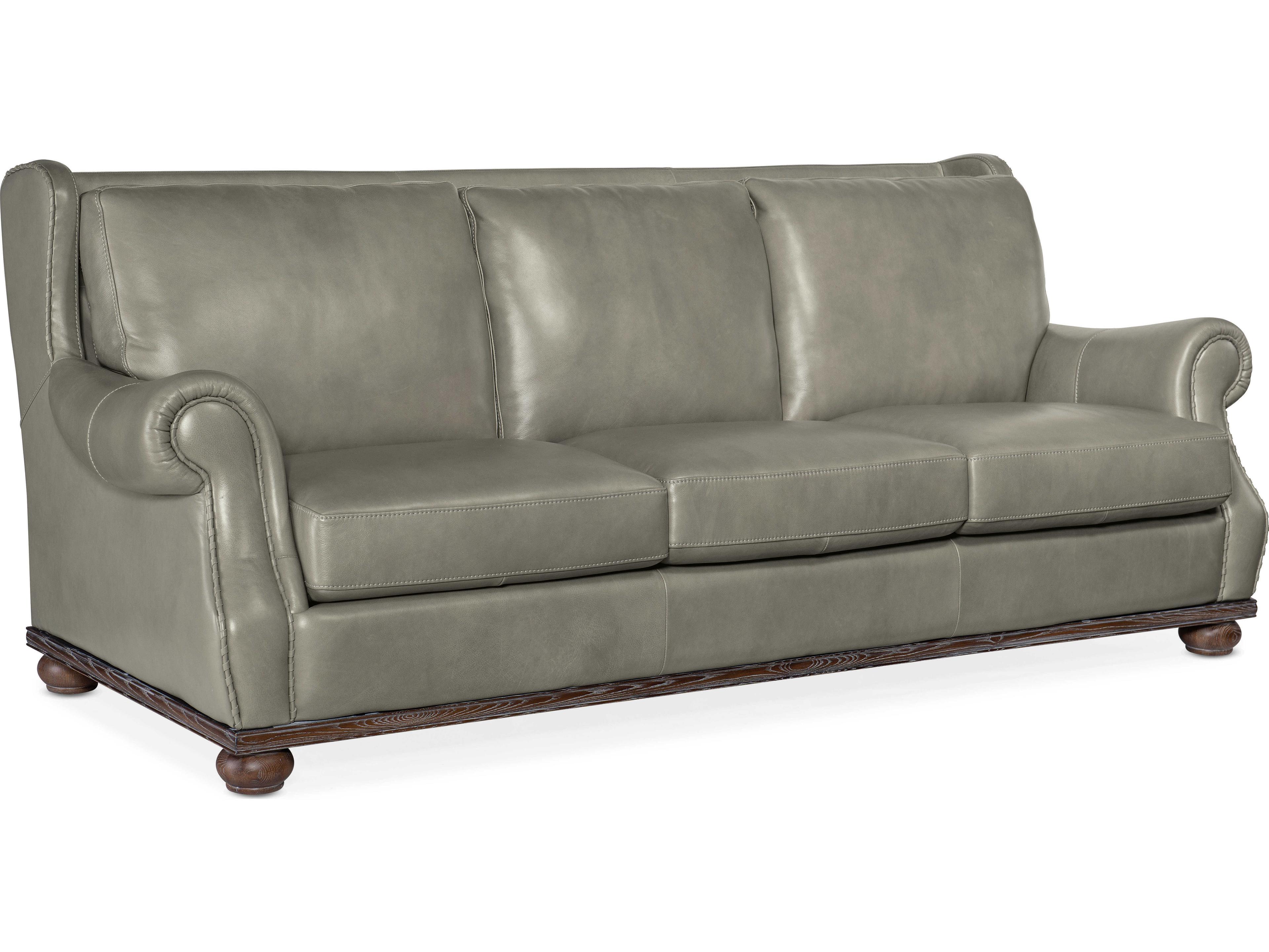 William Derrick Gray Linen Dark Wood Leather Sofa