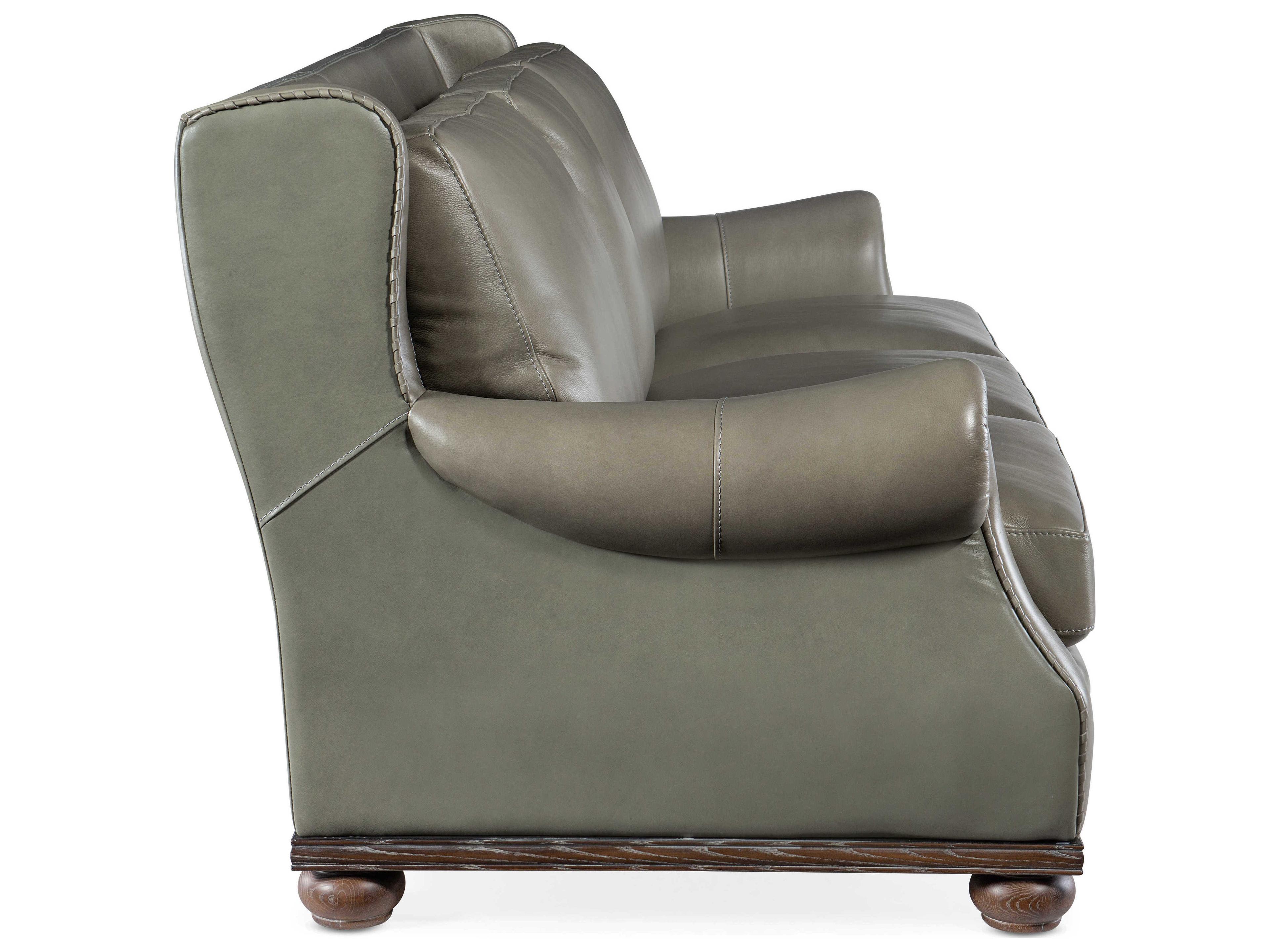 Luxecor William Derrick Gray Linen Dark Wood Leather Sofa