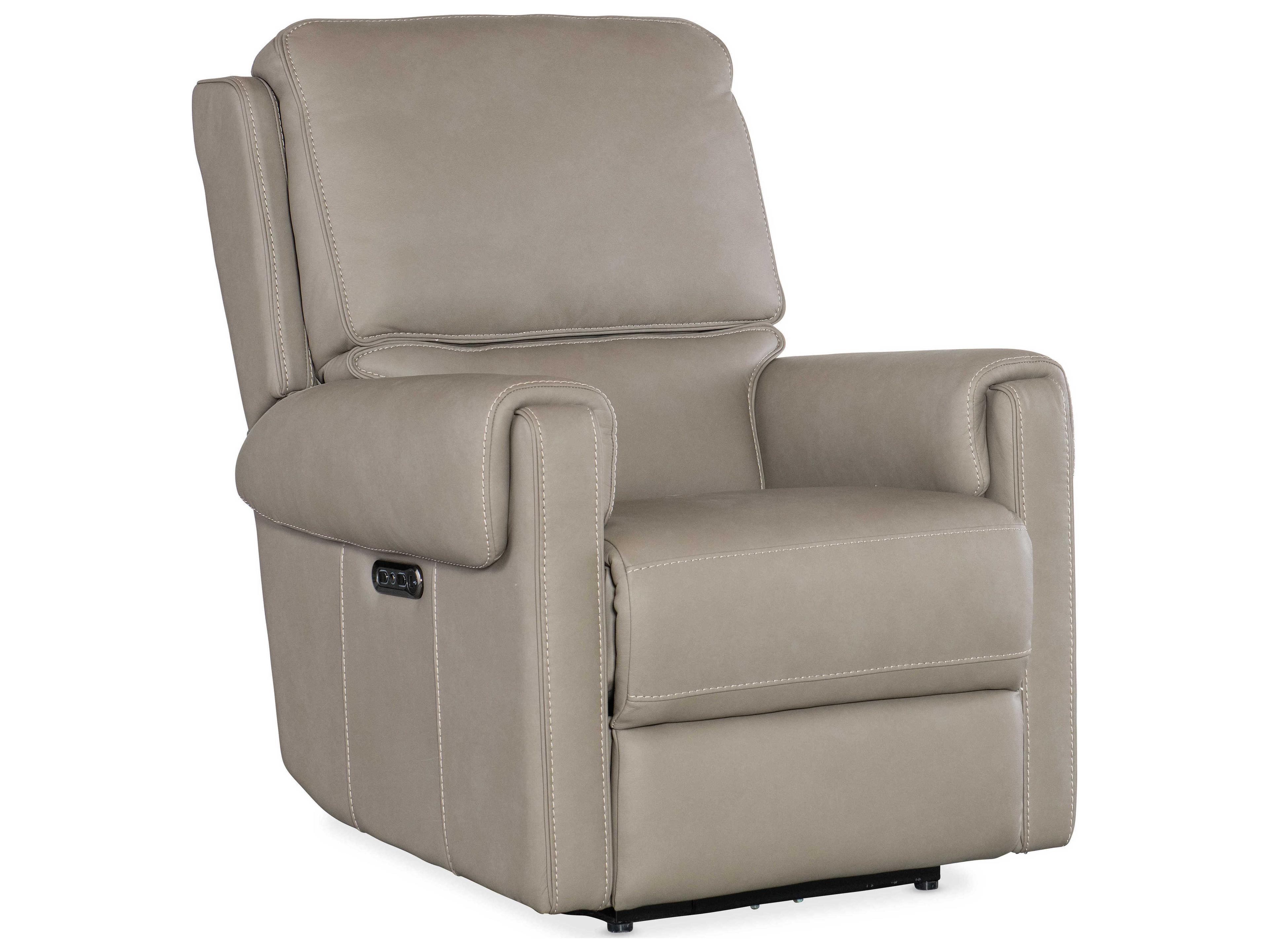 Somers Power Dark Taupe Gray Leather Recliner with Headrest