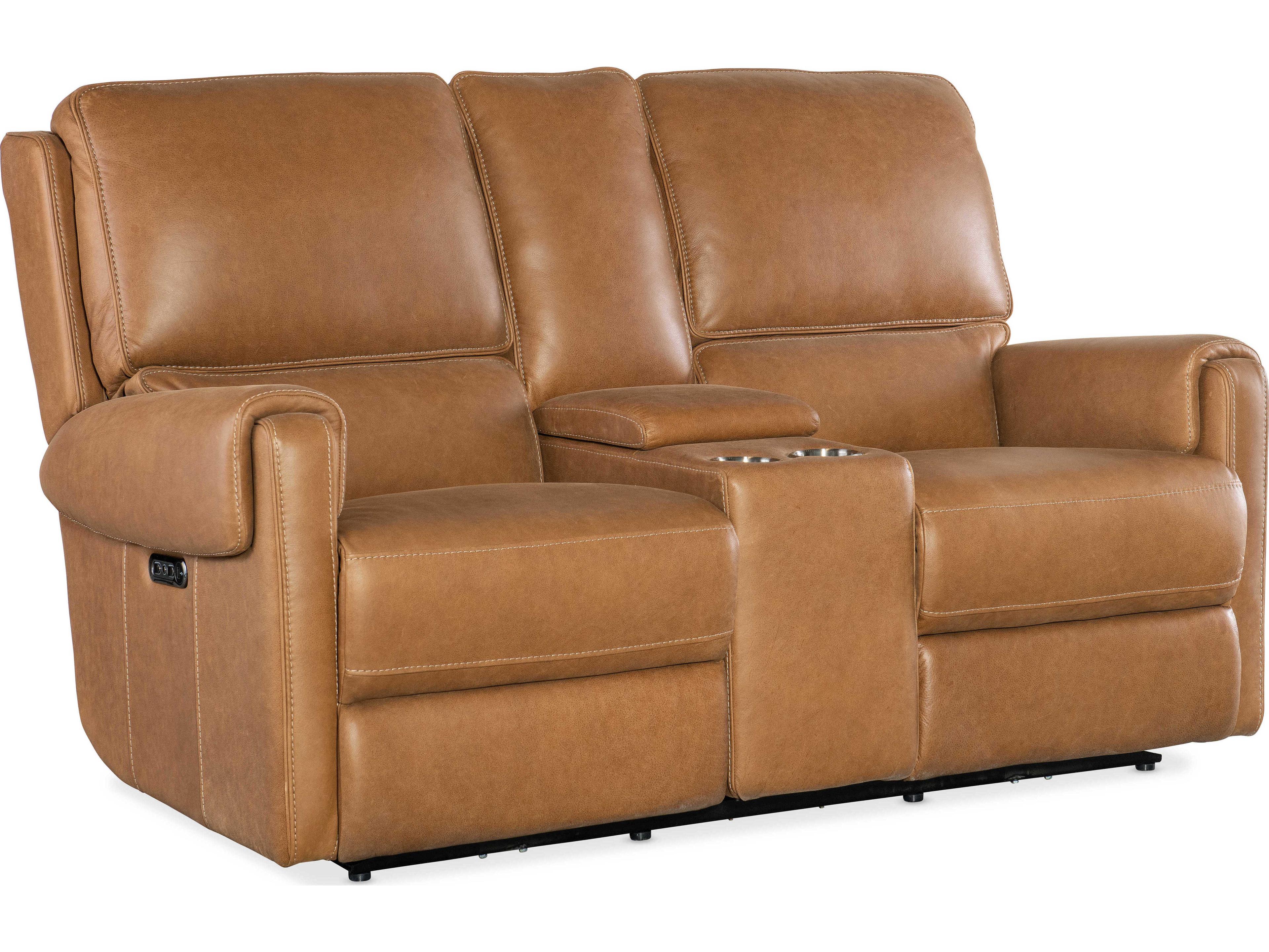 Somers Power Console Denver Coffee Brown Leather Loveseat