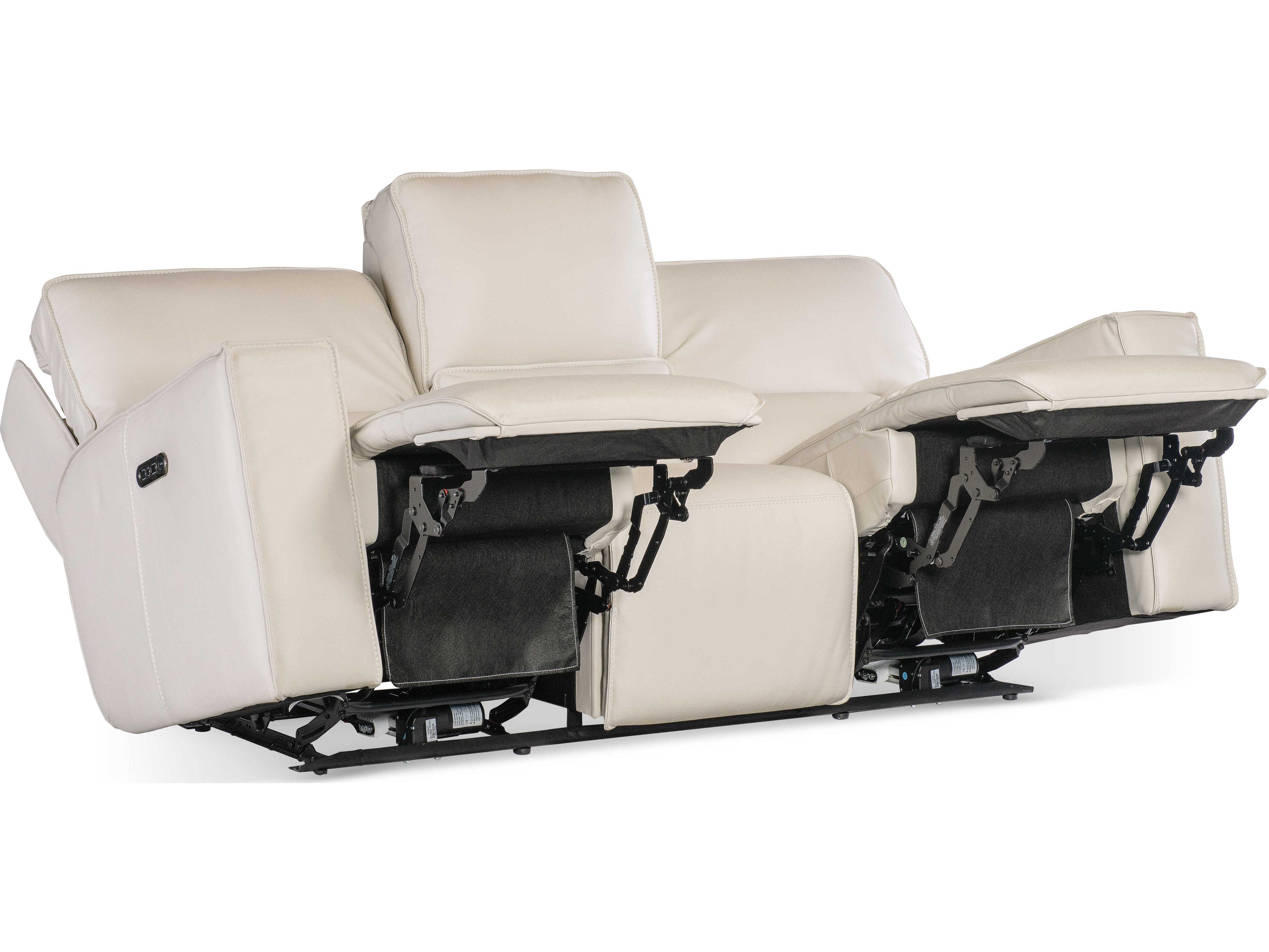 Hooker Furniture Miles Oslo Antelope White Leather Zero Gravity Power Sofa with Power Headrest