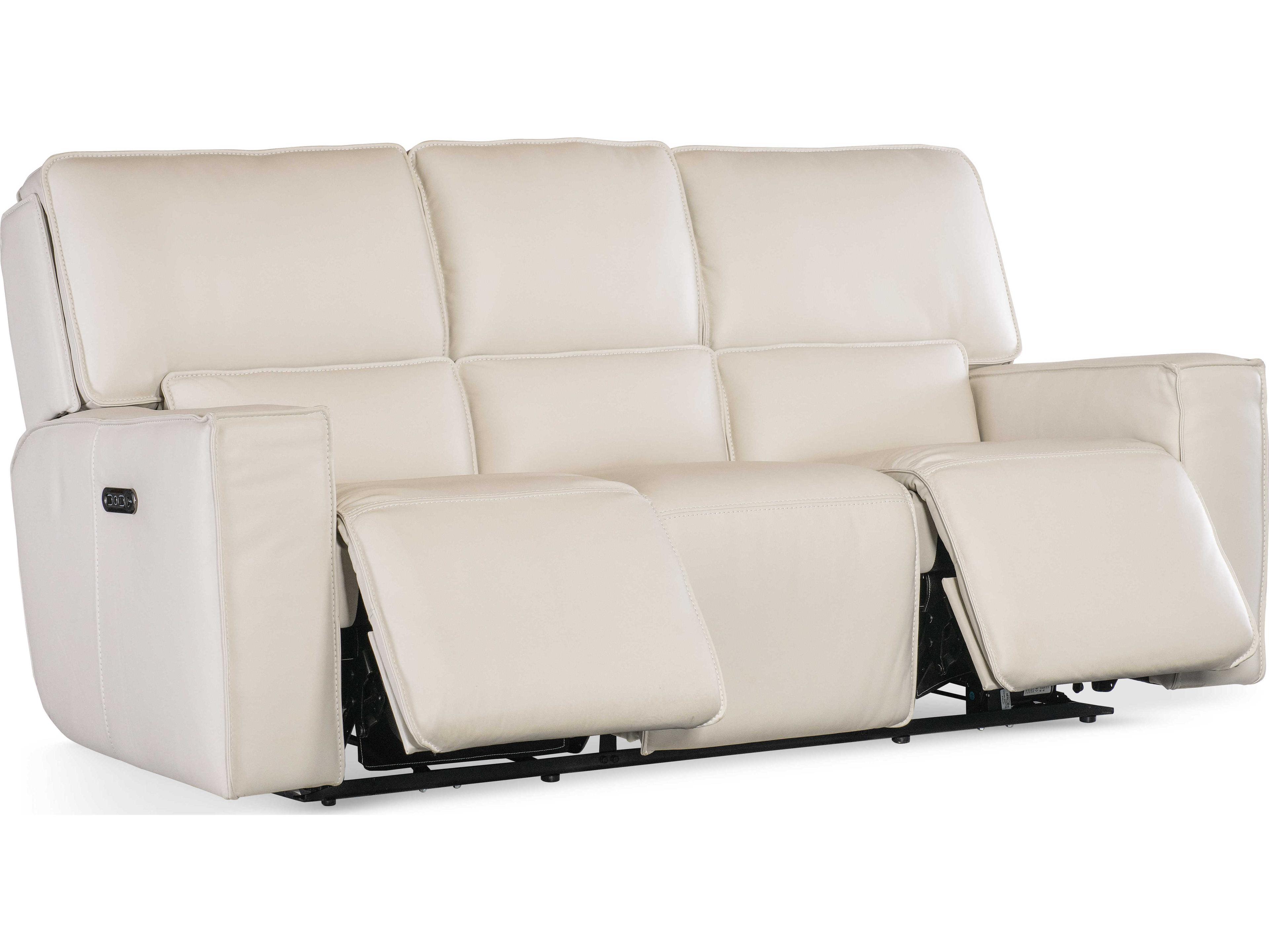 Hooker Furniture Miles Oslo Antelope White Leather Zero Gravity Power Sofa with Power Headrest