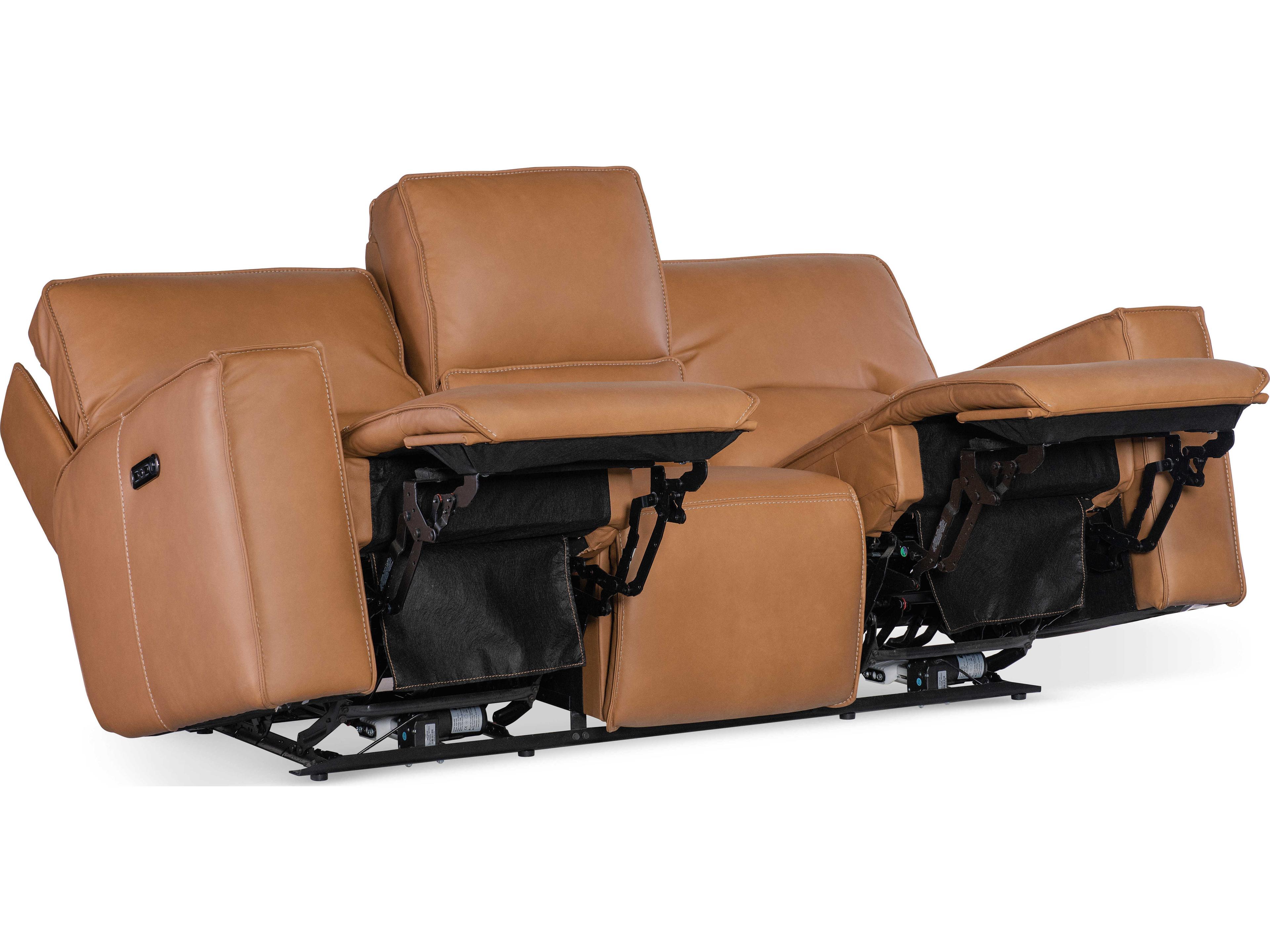 Hooker Furniture Miles Oslo Antelope Brown Leather Zero Gravity Power Sofa with Power Headrest