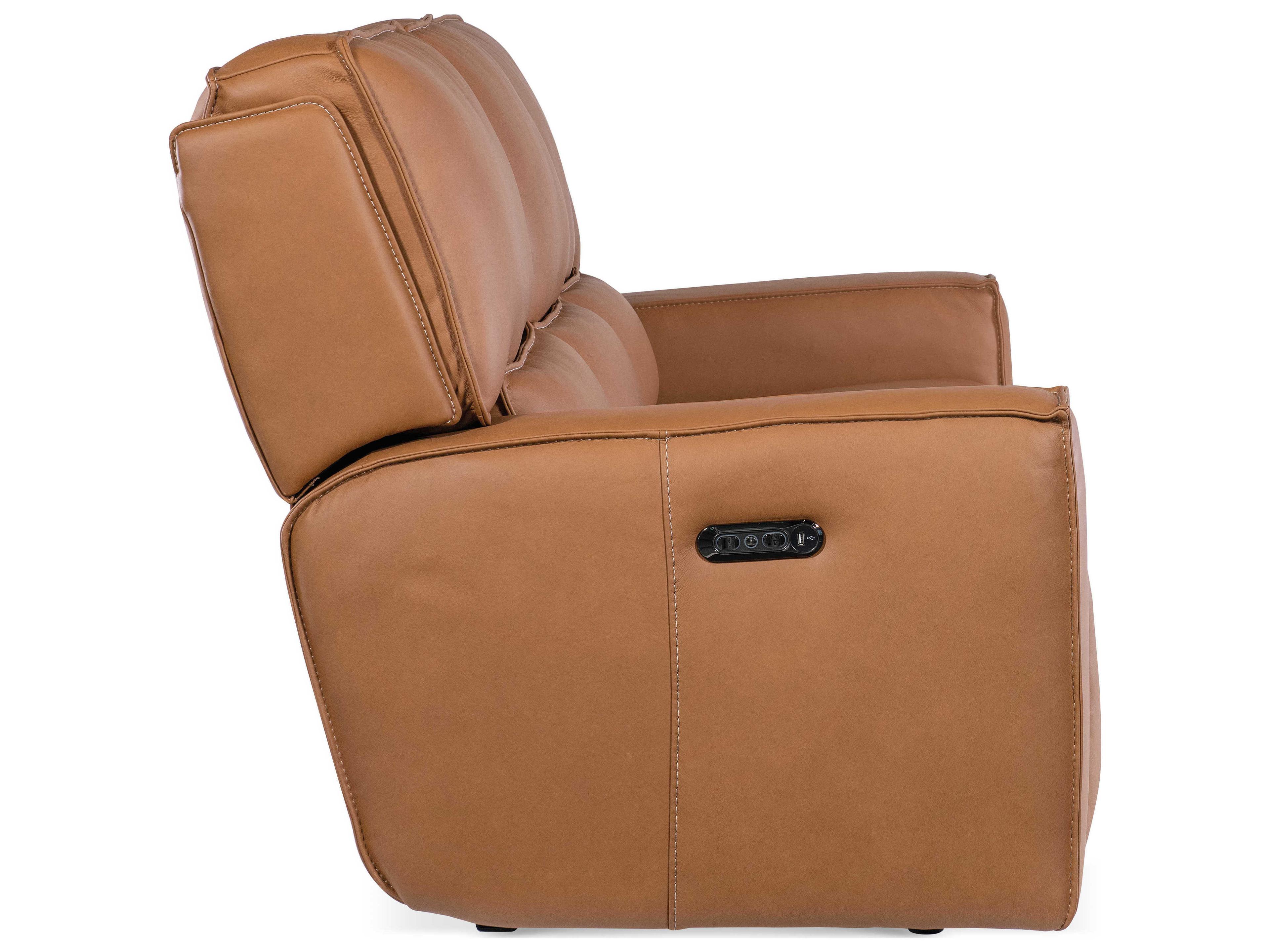 Hooker Furniture Miles Oslo Antelope Brown Leather Zero Gravity Power Sofa with Power Headrest