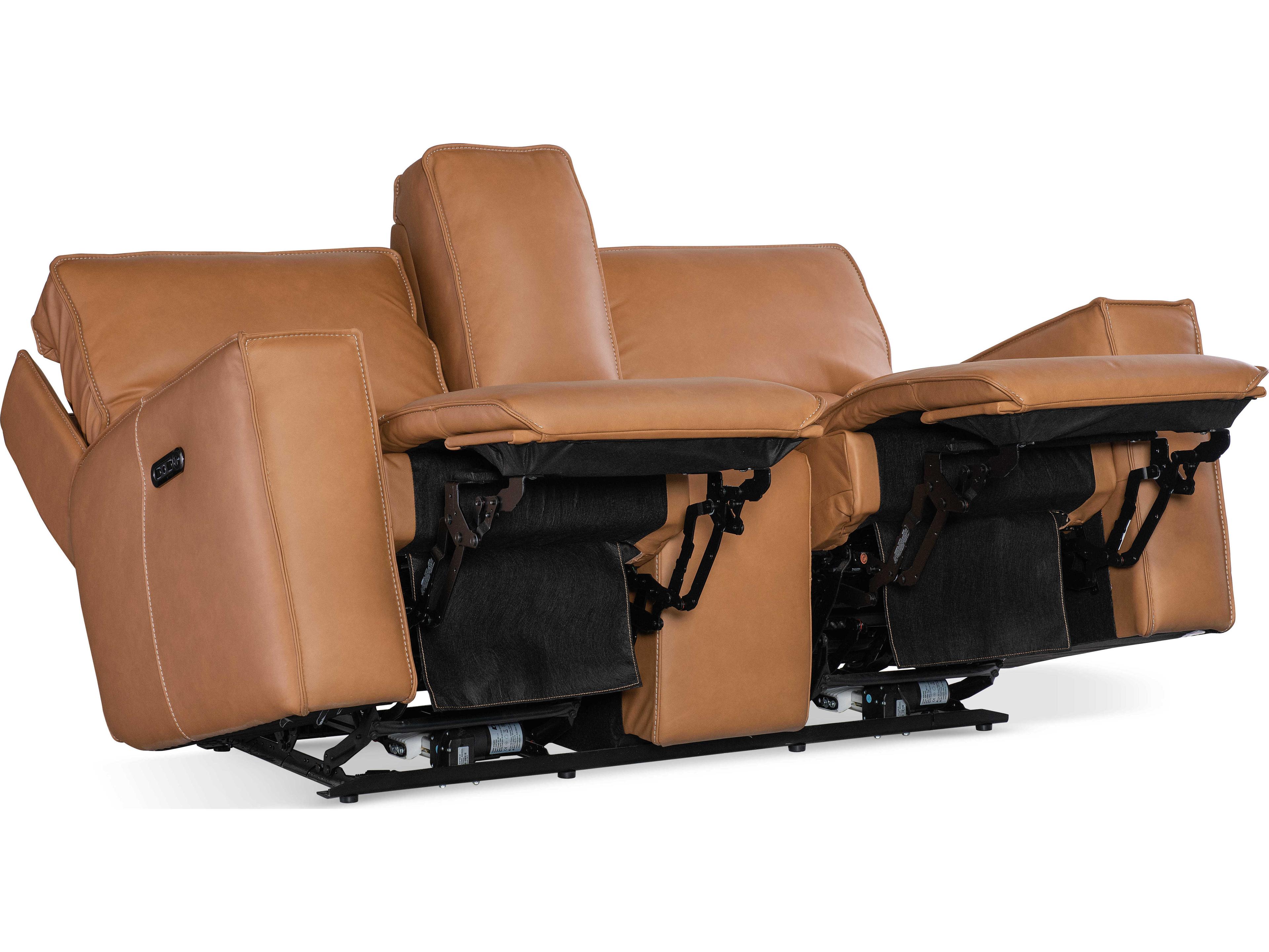 Hooker Furniture Miles Oslo Antelope Brown Leather Zero Gravity Power Console Loveseat with Power Headrest
