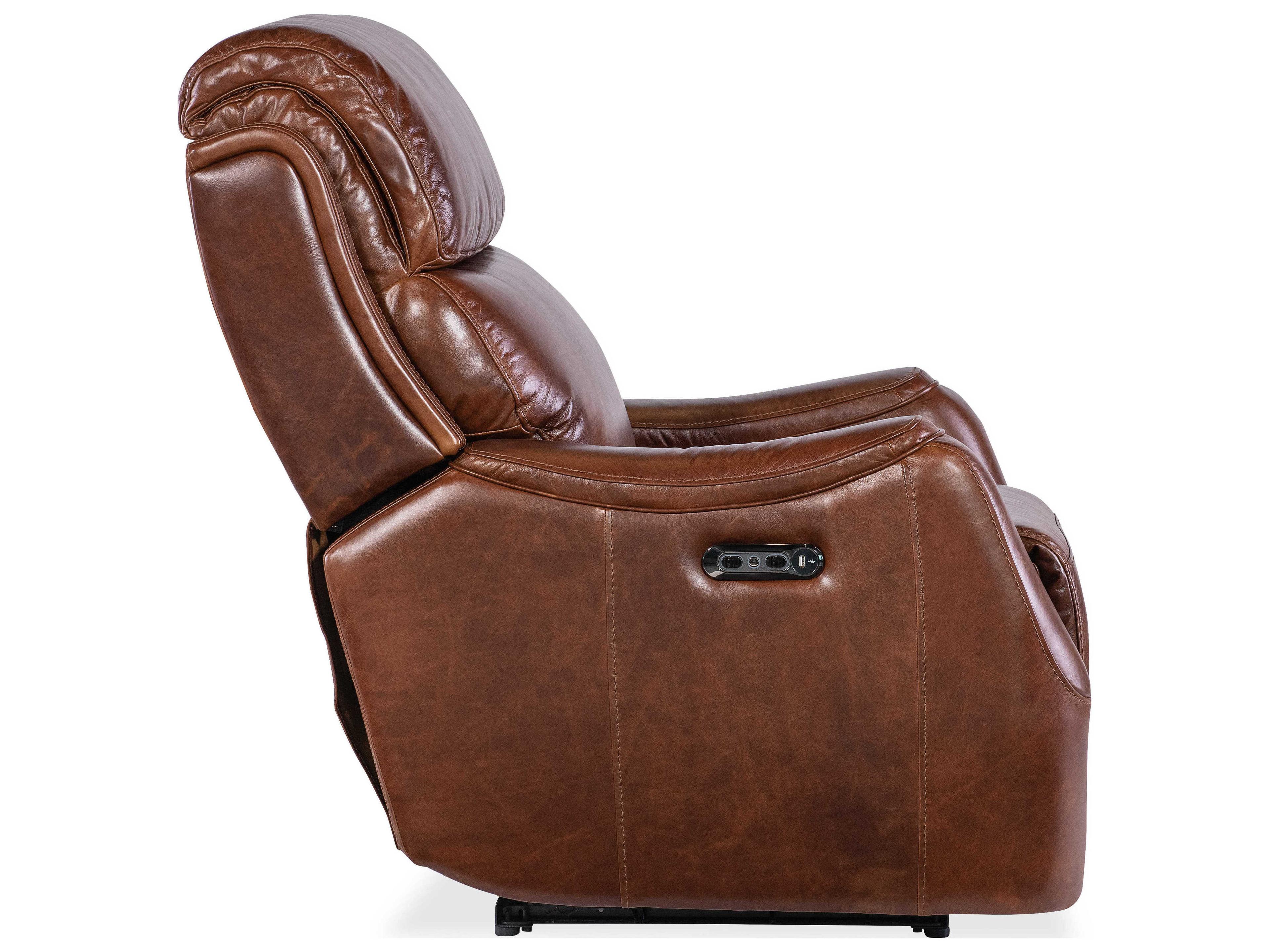 Hooker Furniture Harlan Carrington Walnut Brown Leather Zero Gravity Power Recliner with Power Headrest