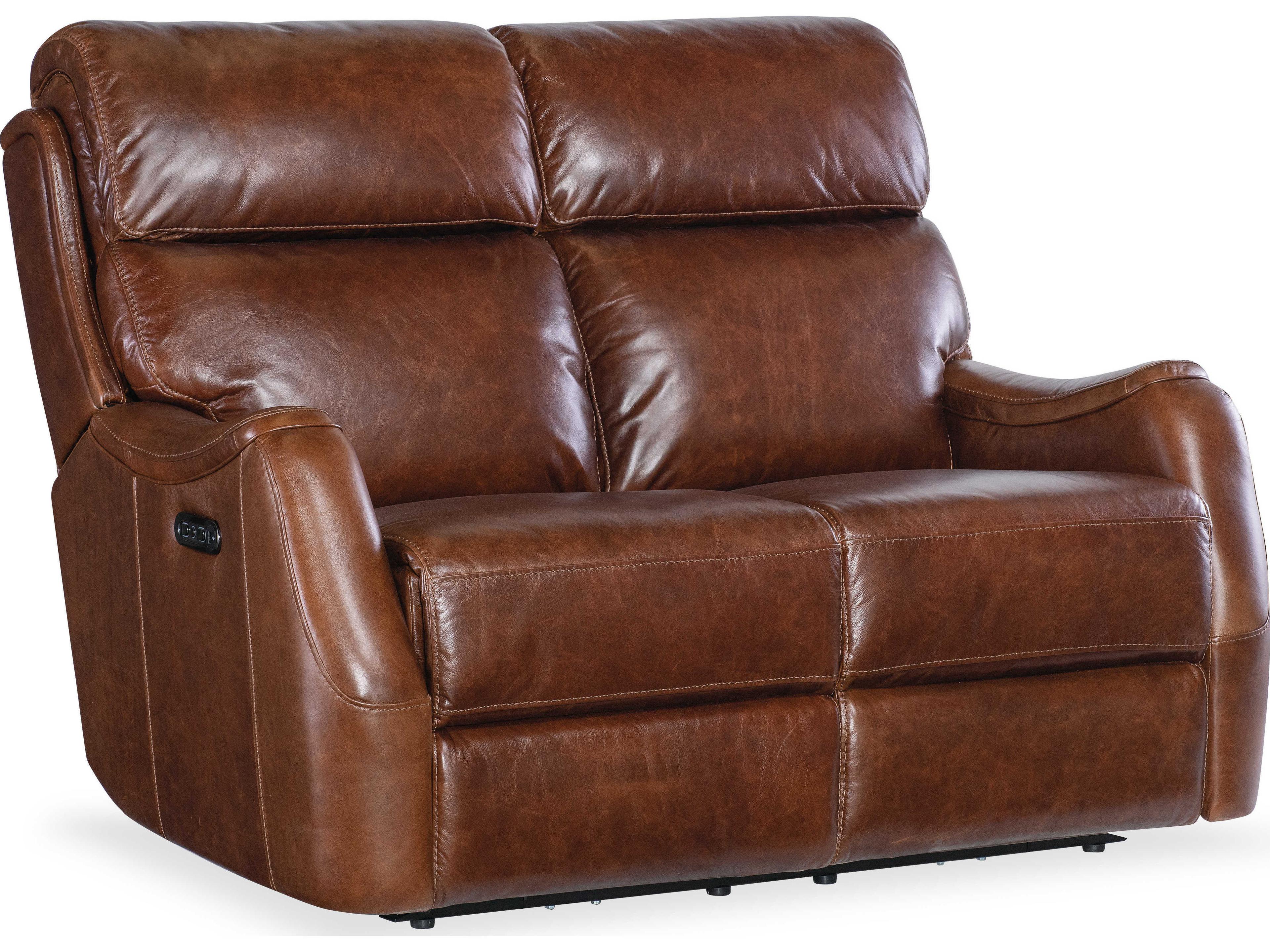 Hooker Furniture Harlan Carrington Walnut Brown Leather Zero Gravity Power Loveseat with Power Headrest