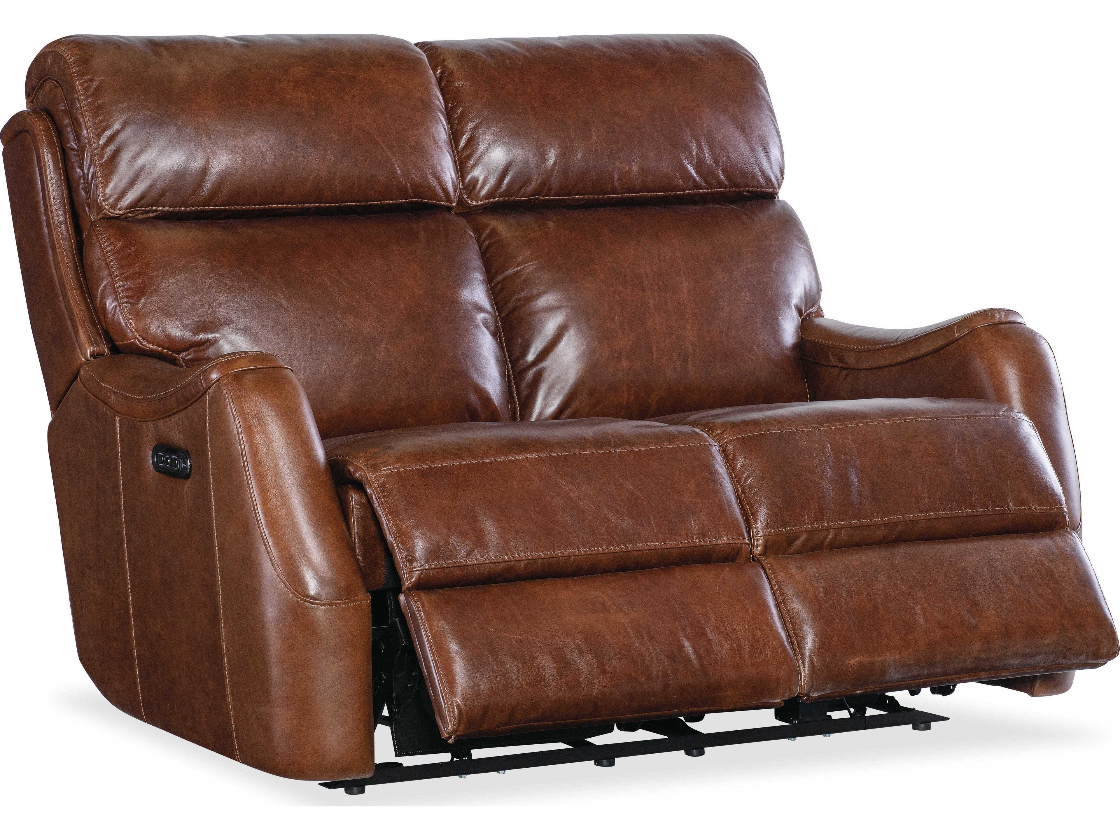 Hooker Furniture Harlan Carrington Walnut Brown Leather Zero Gravity Power Loveseat with Power Headrest