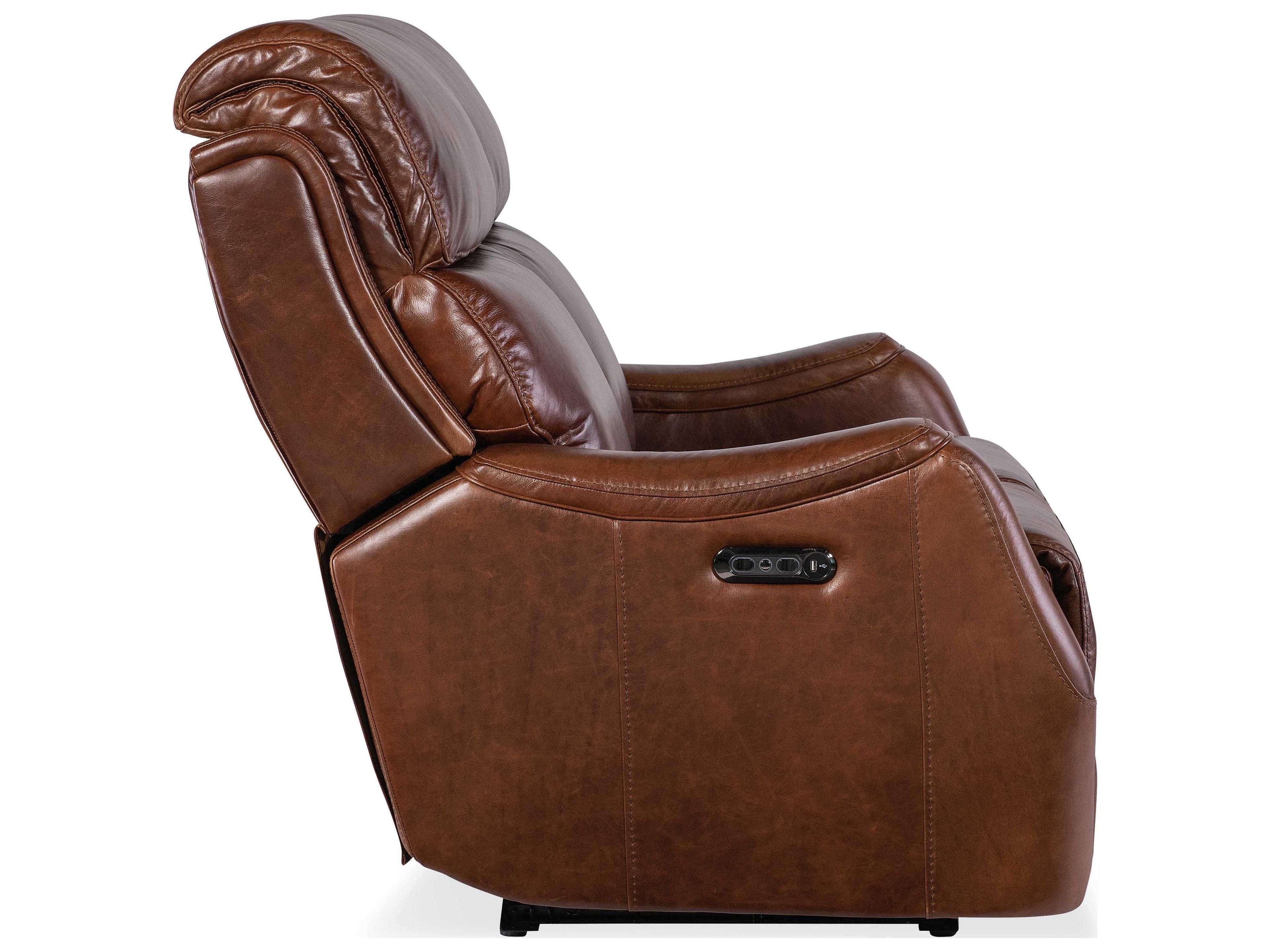 Hooker Furniture Harlan Carrington Walnut Brown Leather Zero Gravity Power Loveseat with Power Headrest
