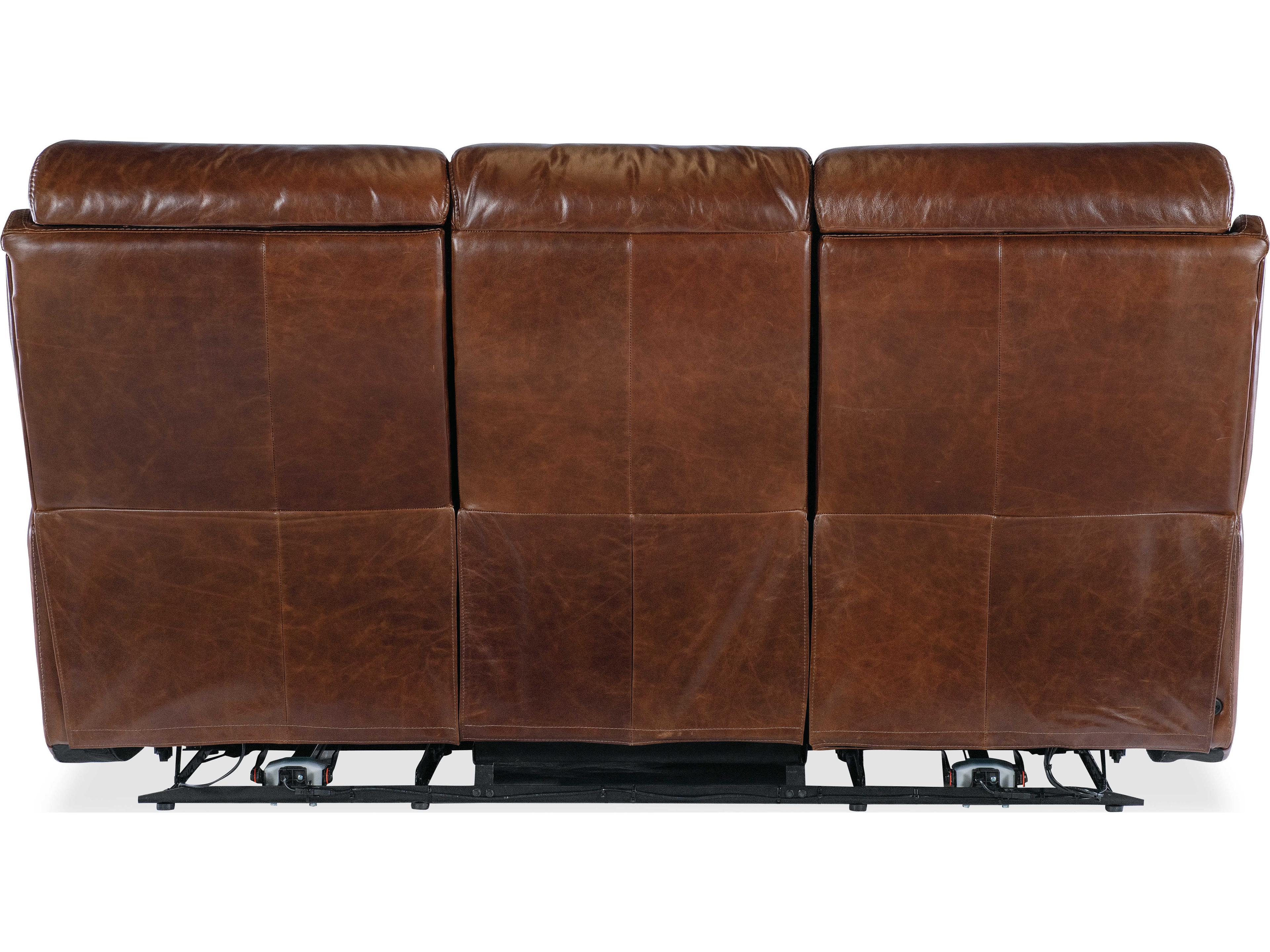 Luxecor Harlan Carrington Walnut Brown Leather Zero Gravity Power Sofa with Headrest