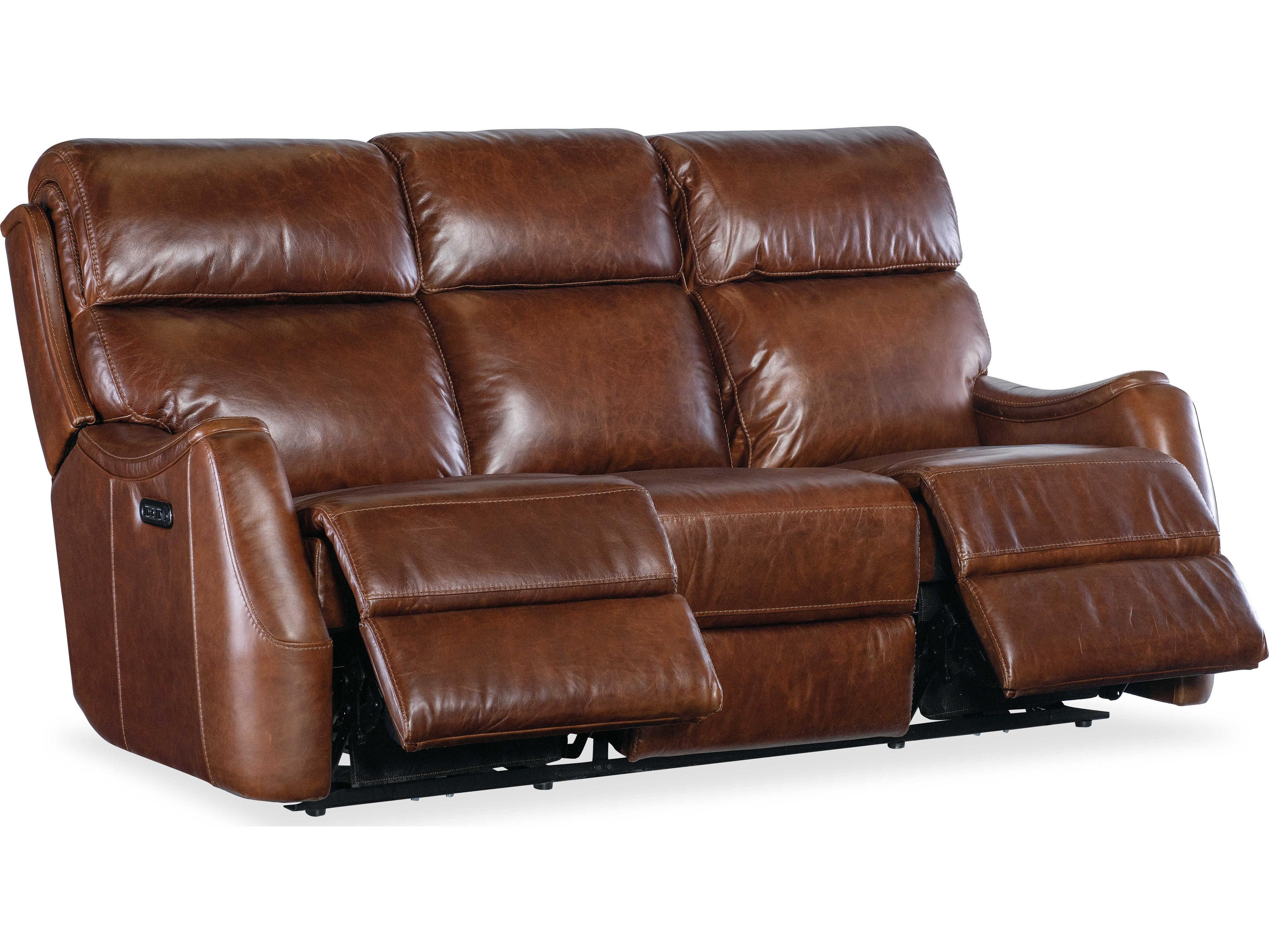 Luxecor Harlan Carrington Walnut Brown Leather Zero Gravity Power Sofa with Headrest
