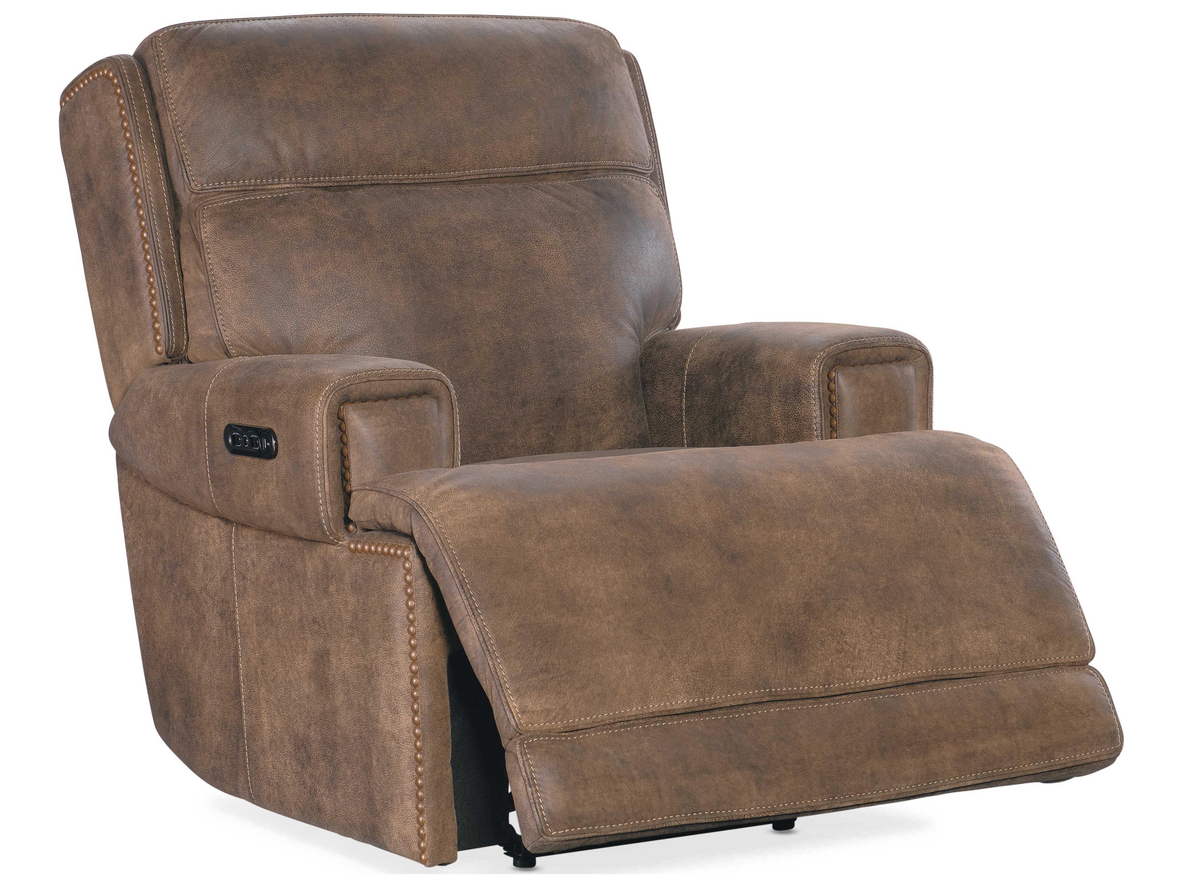 Hooker Furniture Wheeler Power Seville Timber Brown Leather Recliner with Headrest