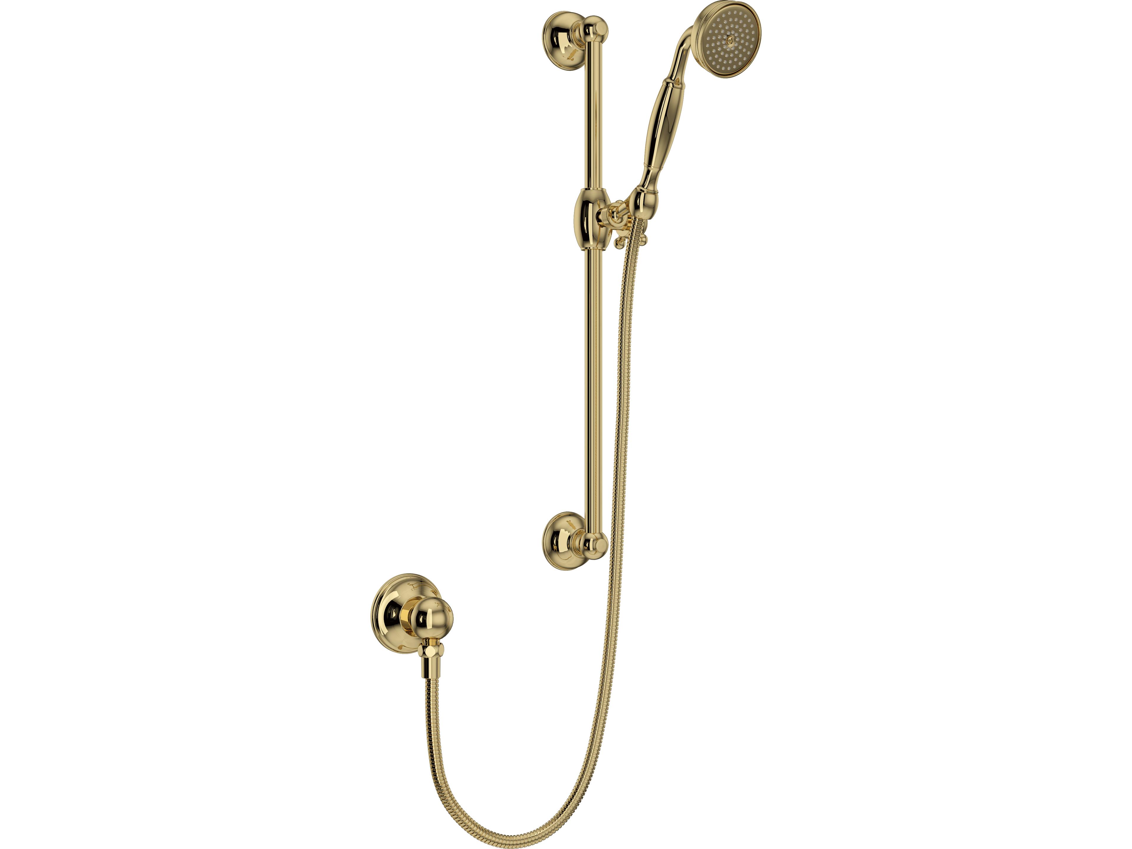 Handshower Set In Unlacquered Brass With The Rail Handshower,Hose And Wall Outlet