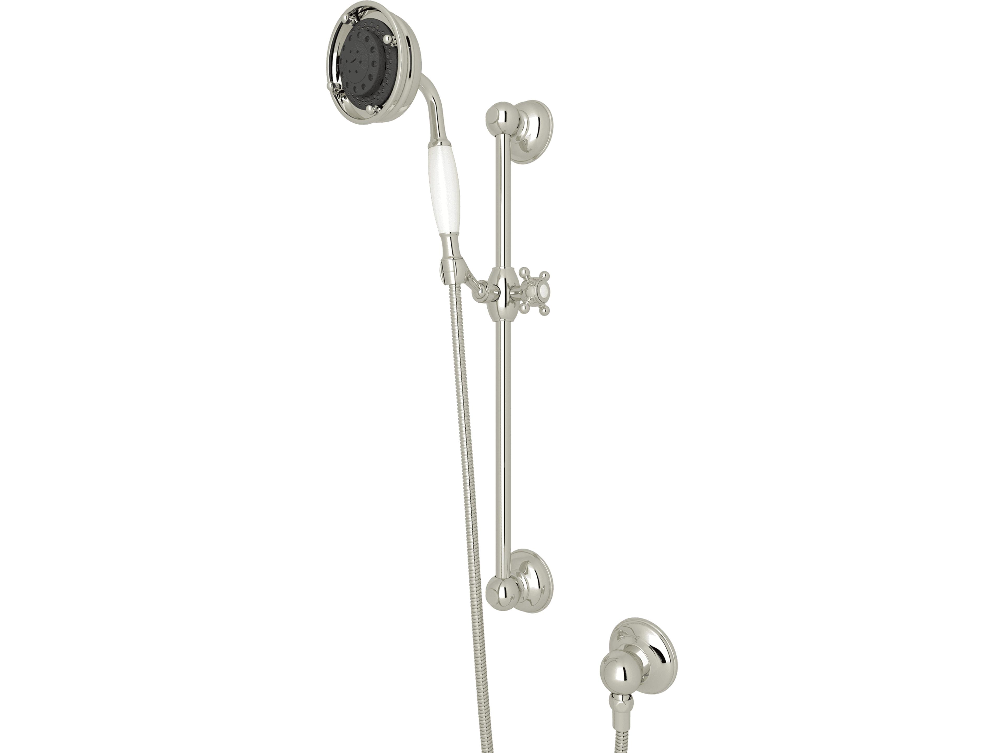 Handshower Set In Polished Nickel With The Rail, Handshower, Hose And Wall Outlet