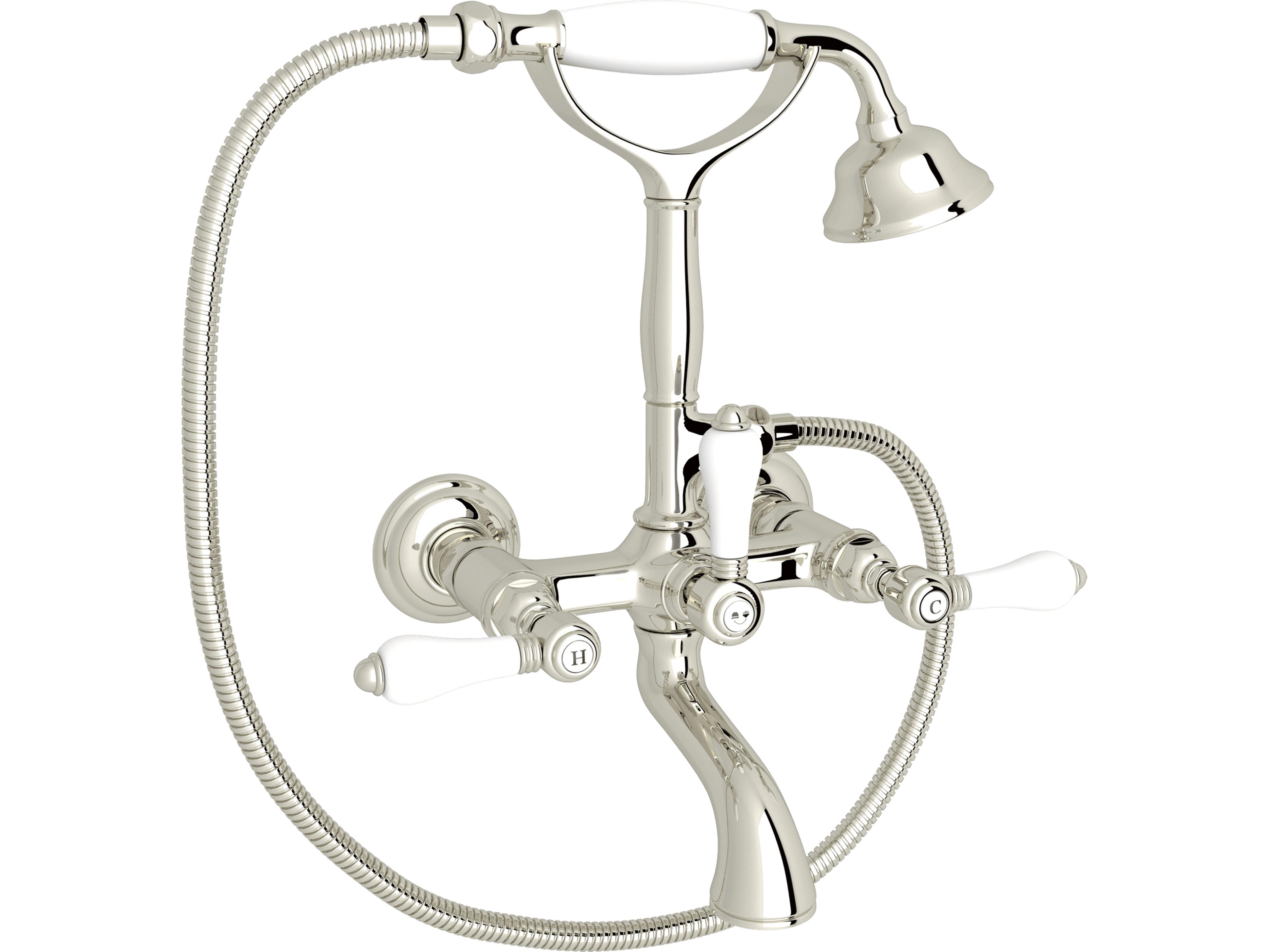 Rohl Italian Bath Exposed Wall Mounted Tub Shower Mixer In Polished Nickel With Porcelain Insert Handshower