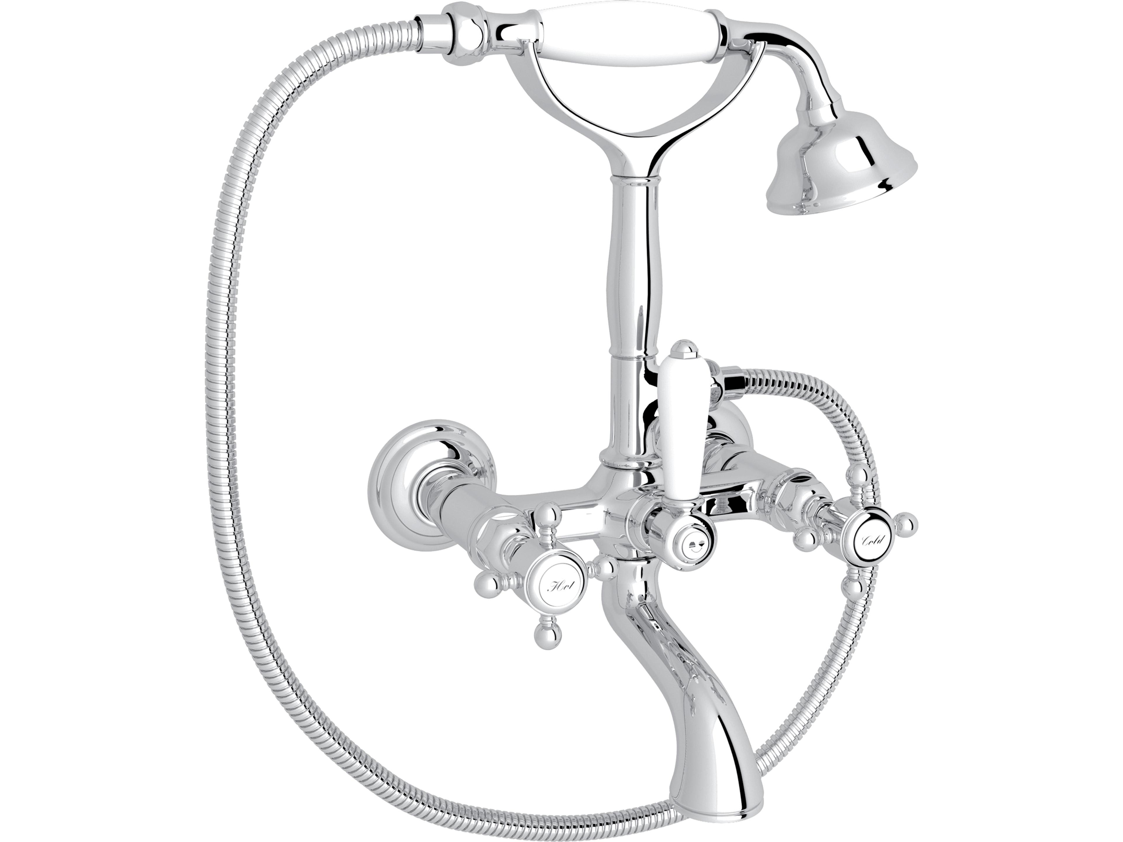 Rohl Italian Bath Exposed Wall Mounted Tub Shower Mixer In Polished Chrome With Porcelain Insert Handshower