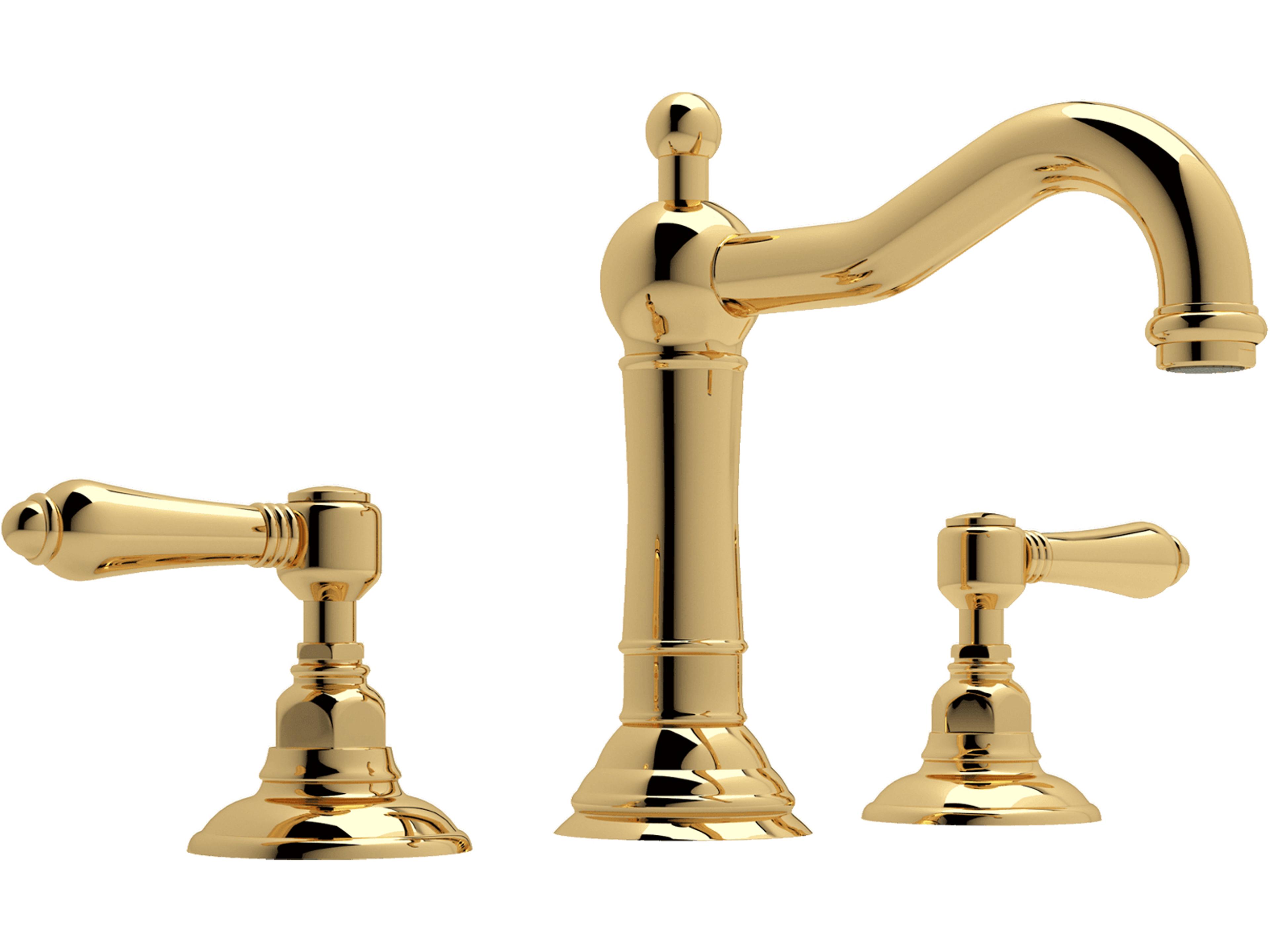 Acqui Italian Bath Widespread Lavatory Faucet in Unlacquered Brass with Metal Levers