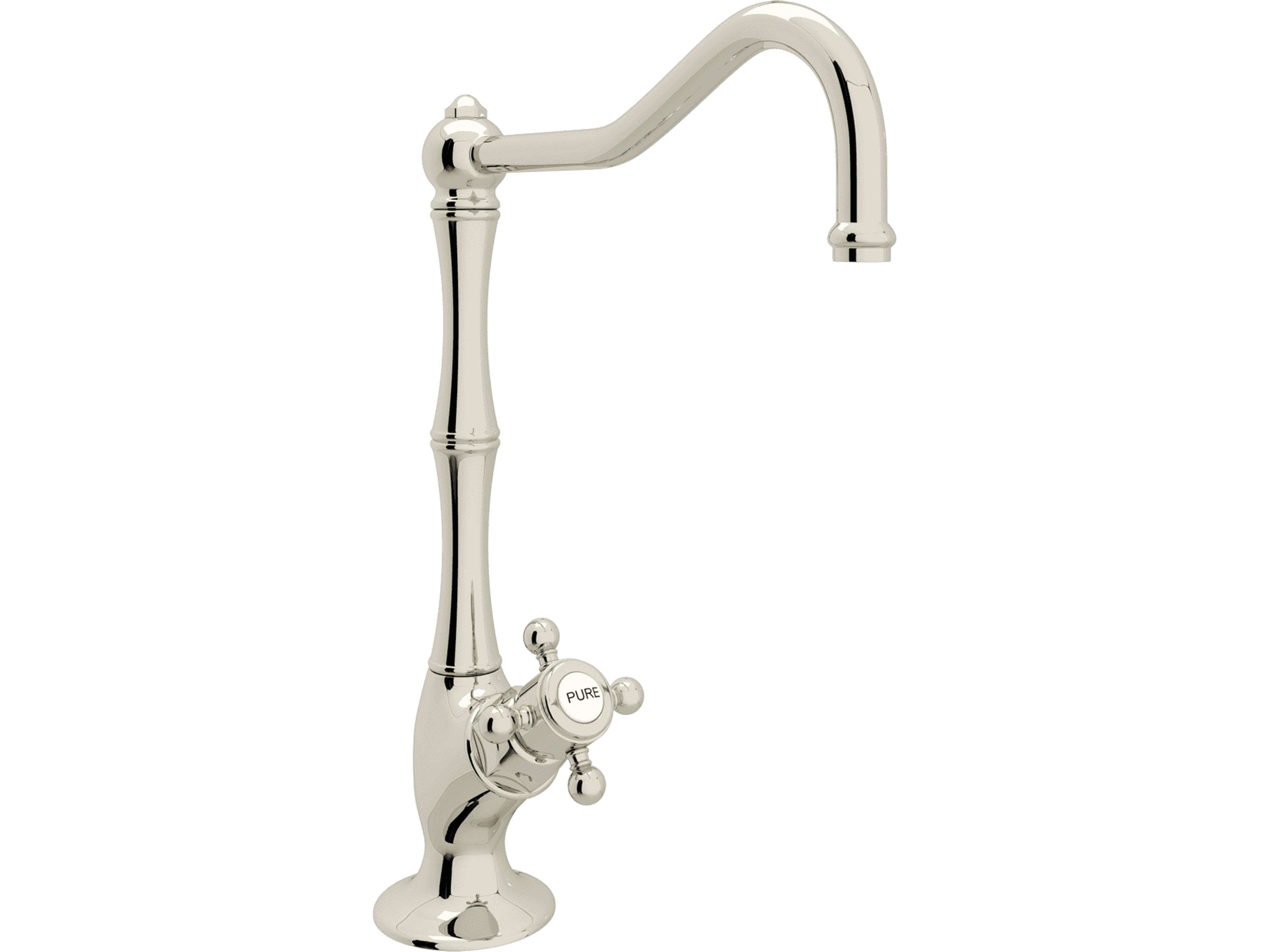 Acqui Italian Kitchen Filter Faucet in Polished Nickel with Column Spout and Mini Cross Handle