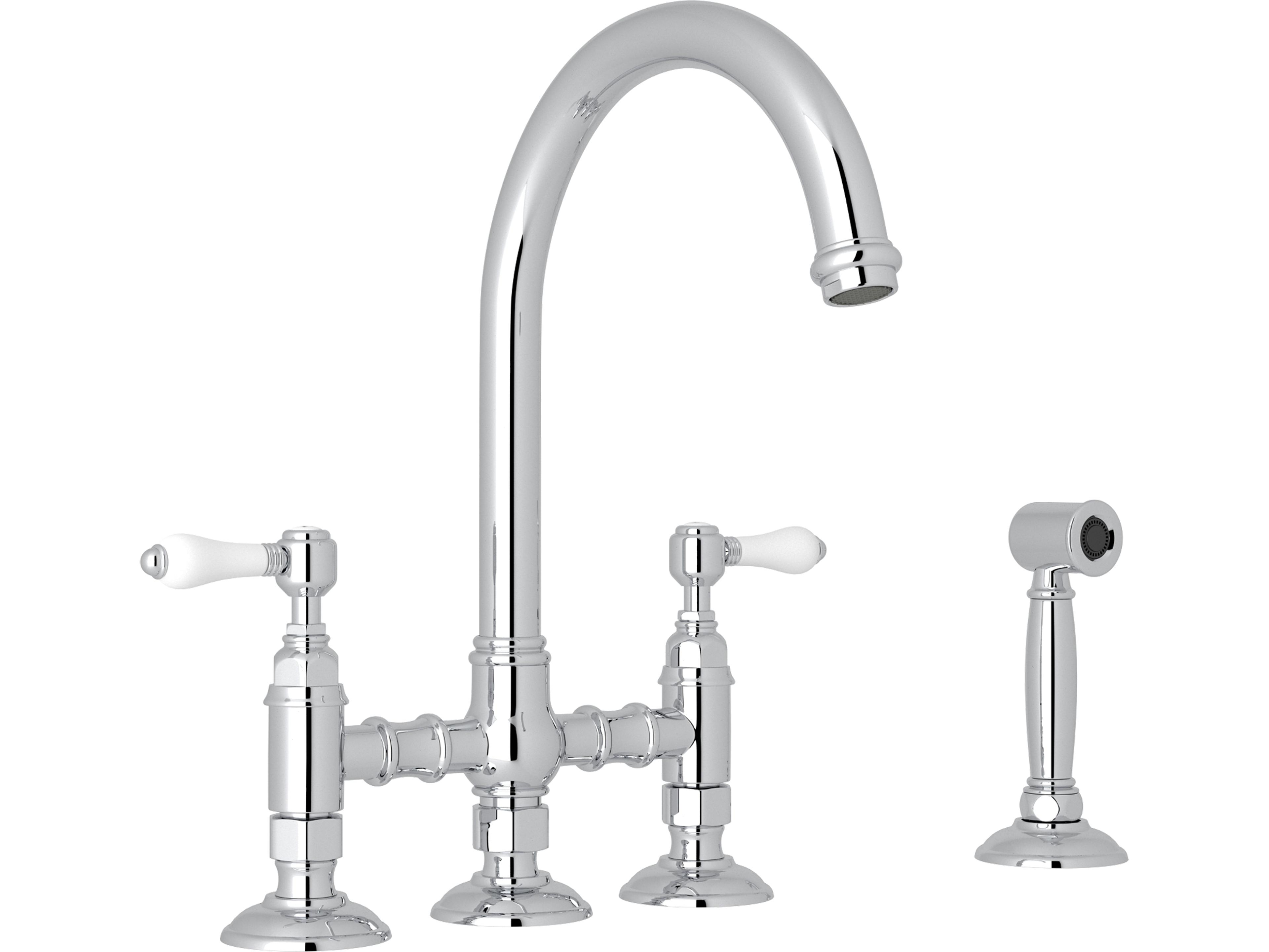San Julio Faucet With Porcelain Levers Sidespray And C Spout In Polished Chrome