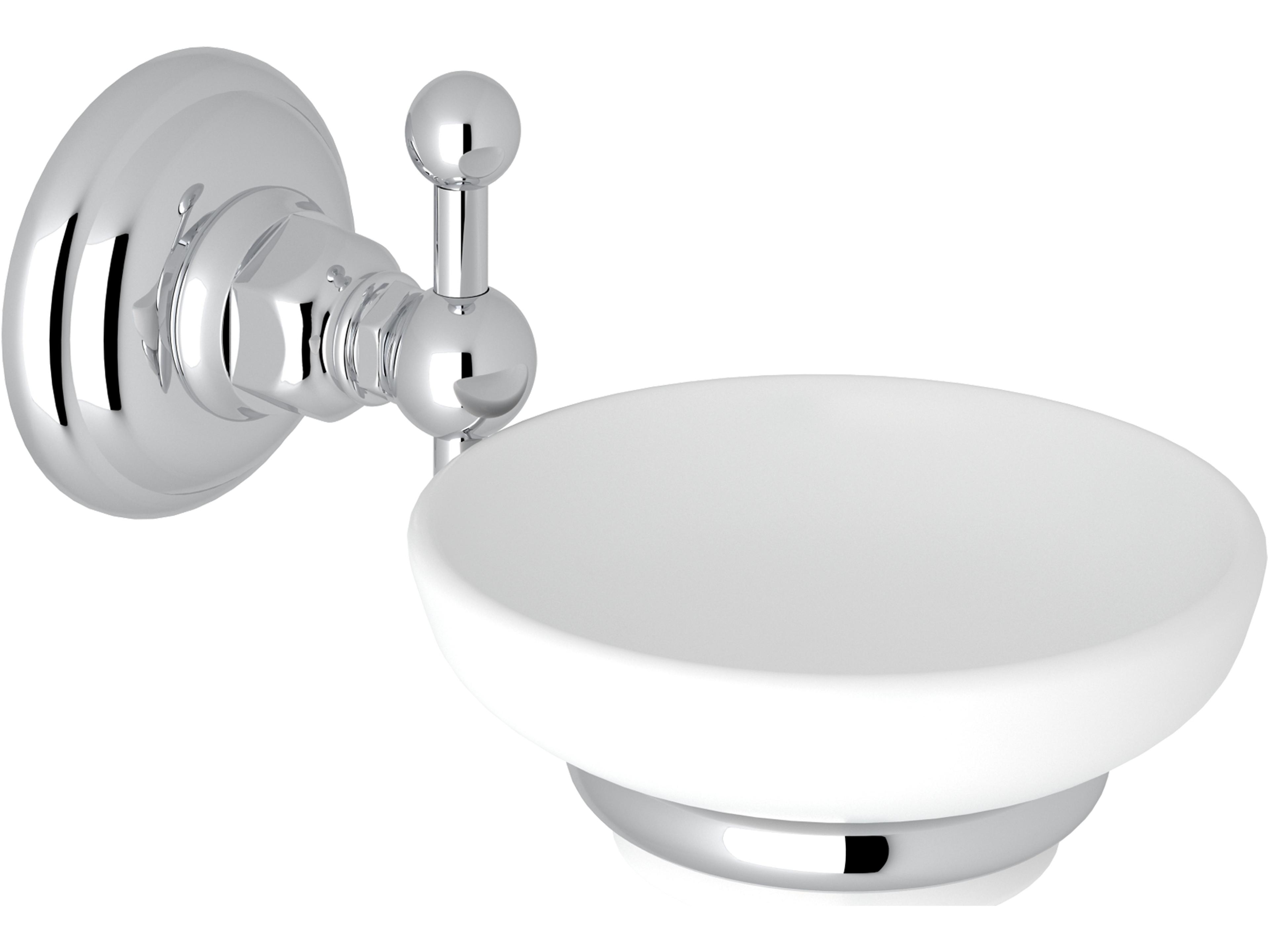 Wall Mounted Soap Dish Holder In Polished Chrome With White Porcelain Tray