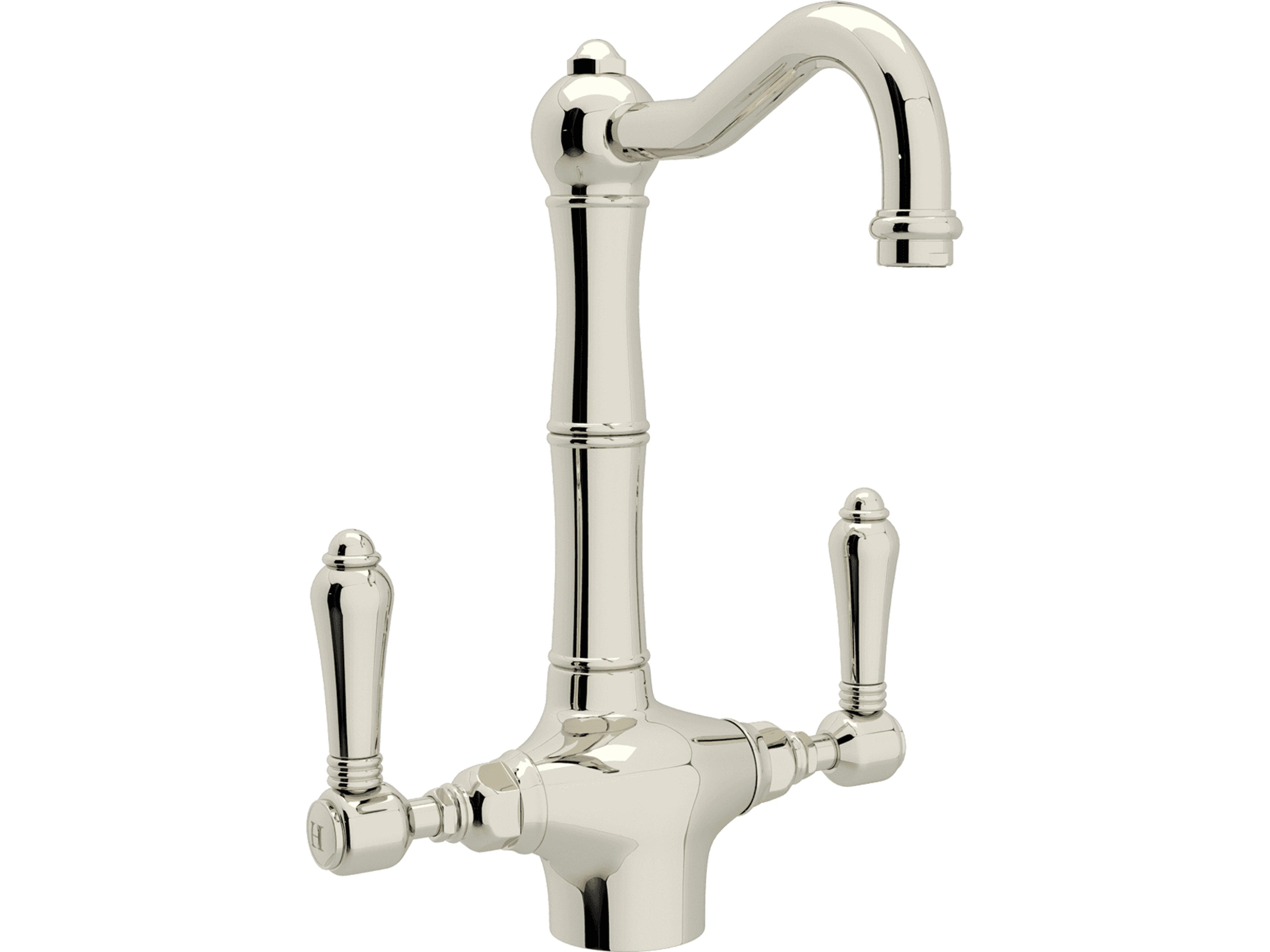 Acqui Italian Kitchen Single Hole Faucet In Polished Nickel With Metal Levers And 6 1/2 Reach Column Spout