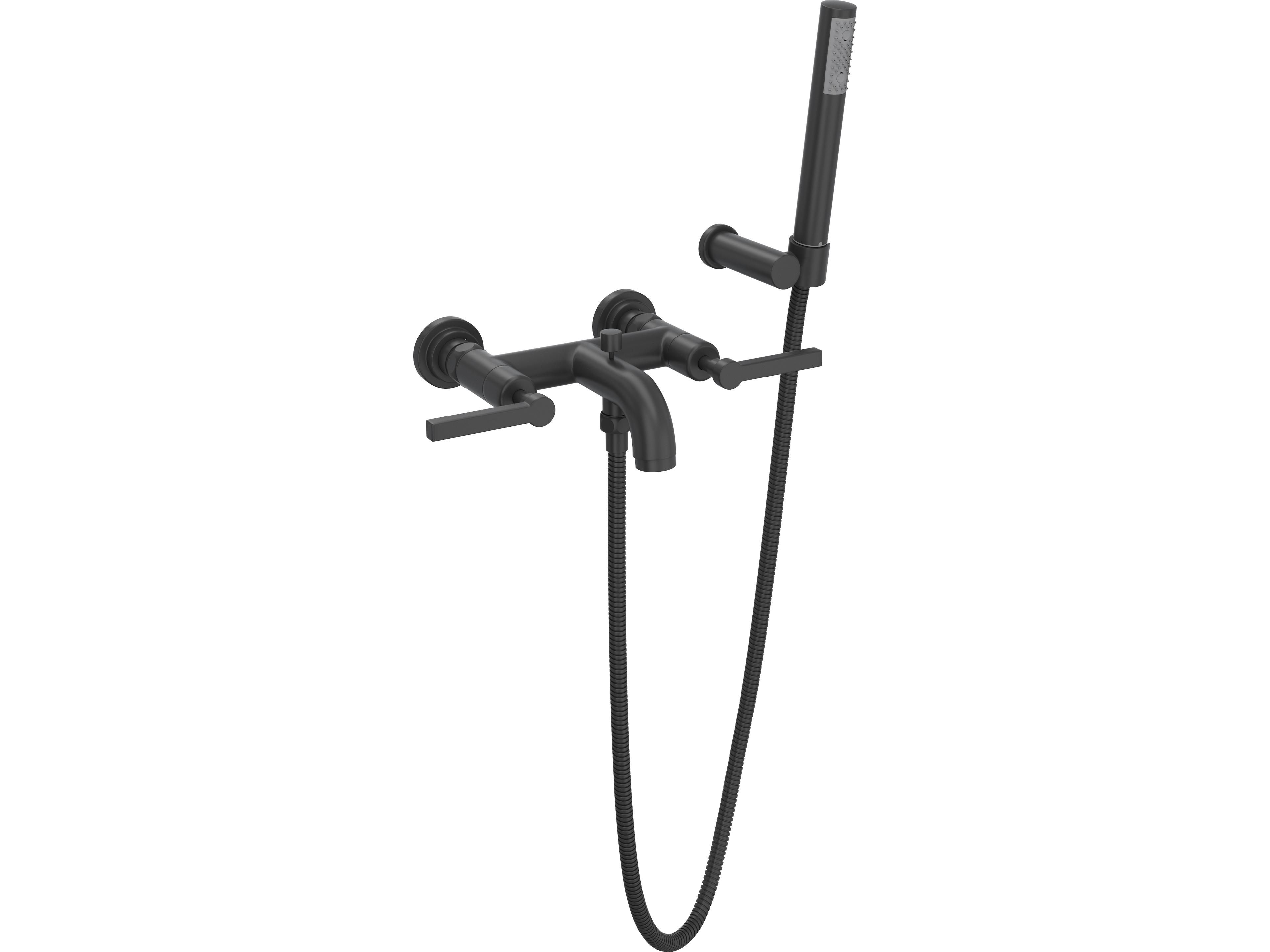 Lombardia Wall Mounted Tub Shower Mixer In Matte Black With Single Function Brass Handshower