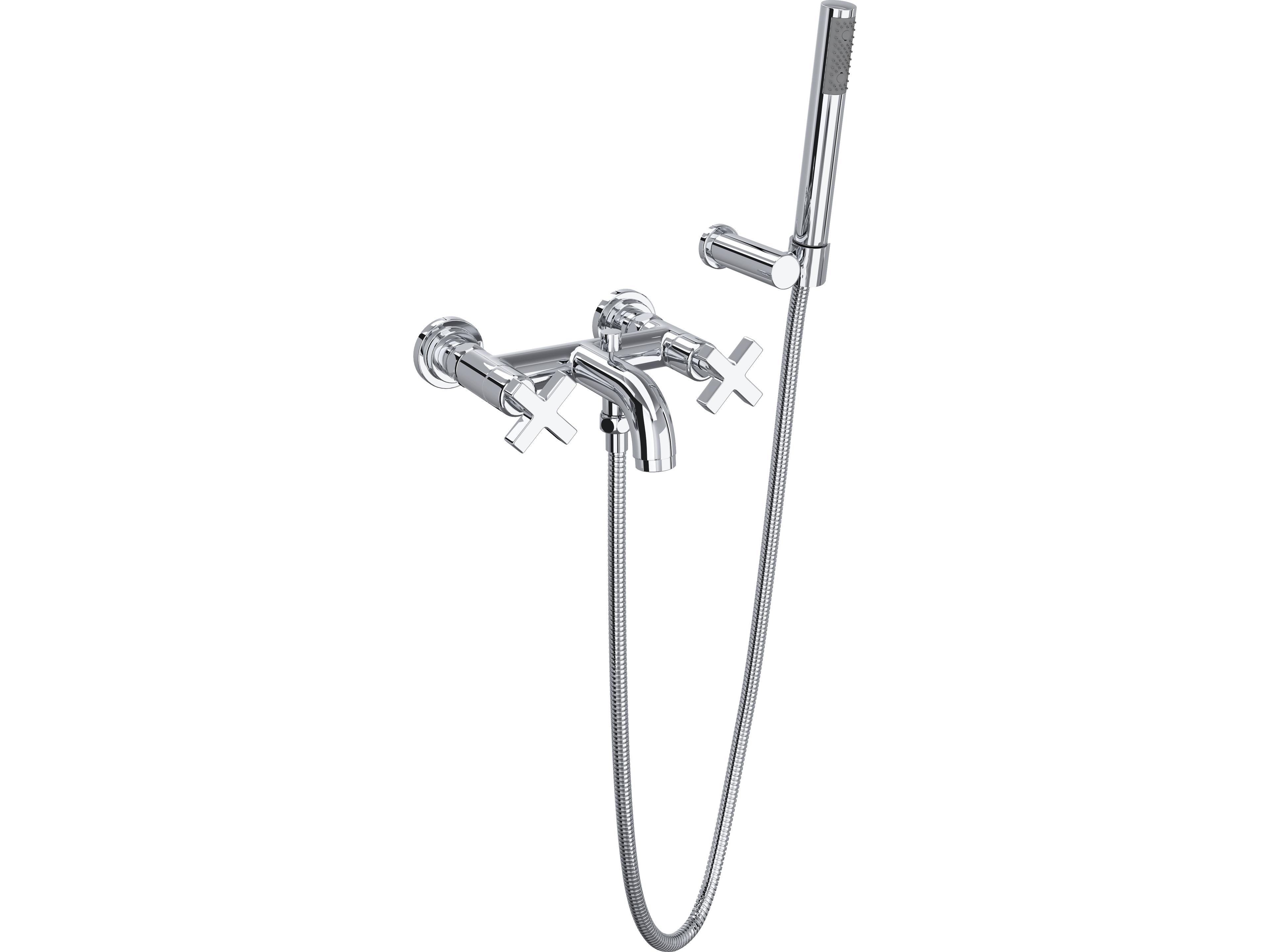 Lombardia Wall Mounted Tub Shower Mixer In Polished Chrome With Handshower