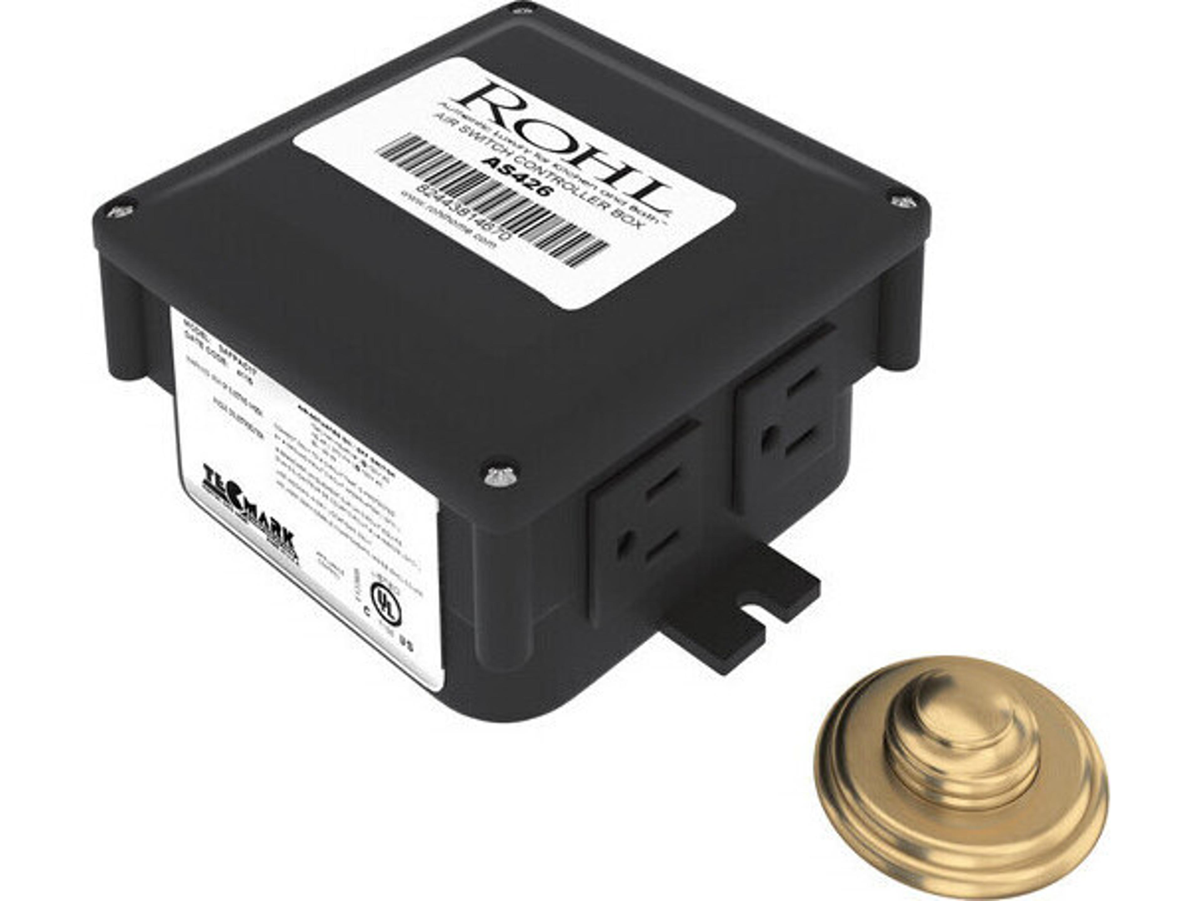 Air Activated Switch Complete With Button And Control Box For Waste Disposal In Satin English Gold