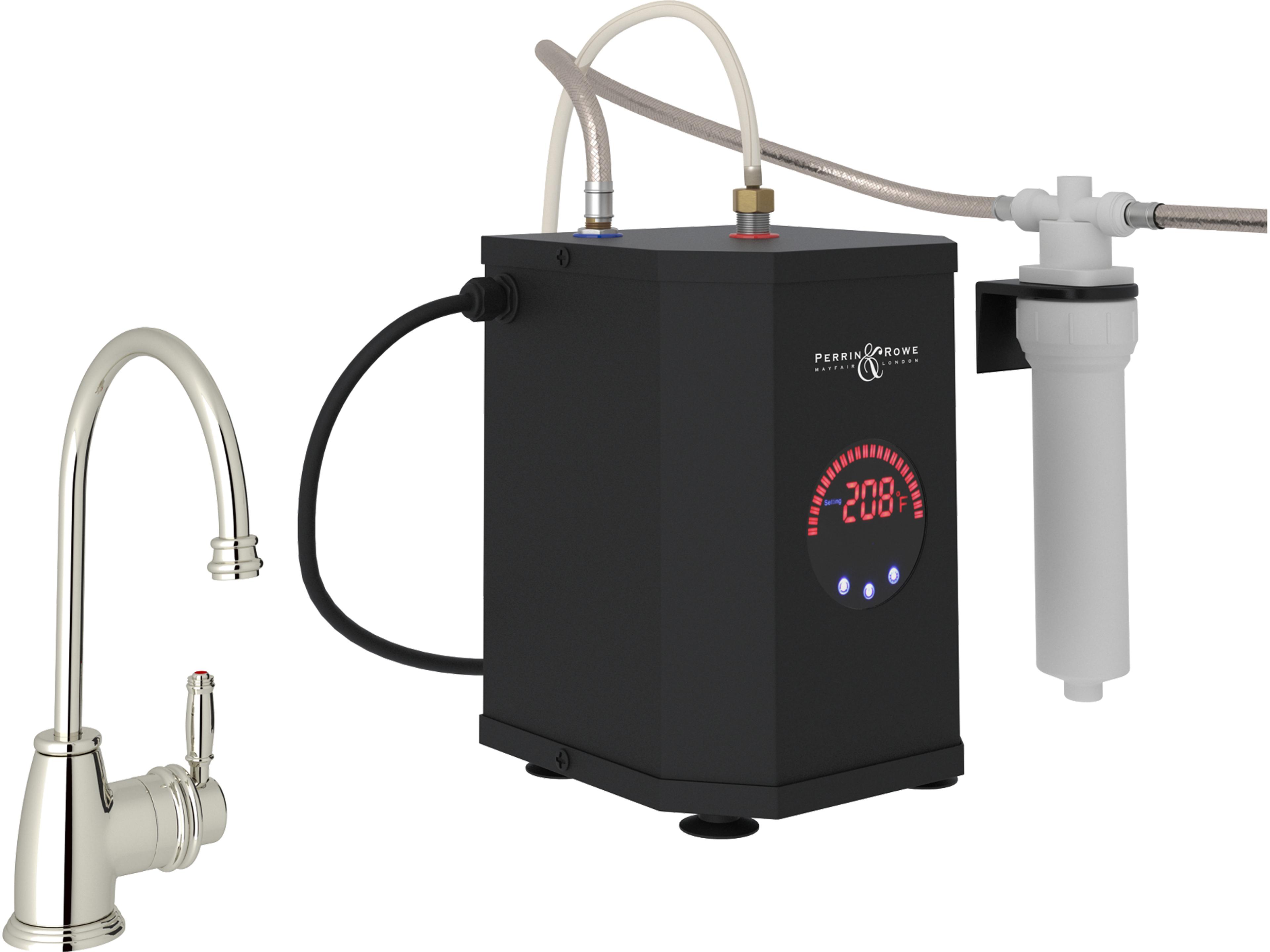 Gotham Polished Nickel Kit Kitchen Hot Water Dispenser Faucet With Single Lever And C Spout With Hot Water Tank And Filter