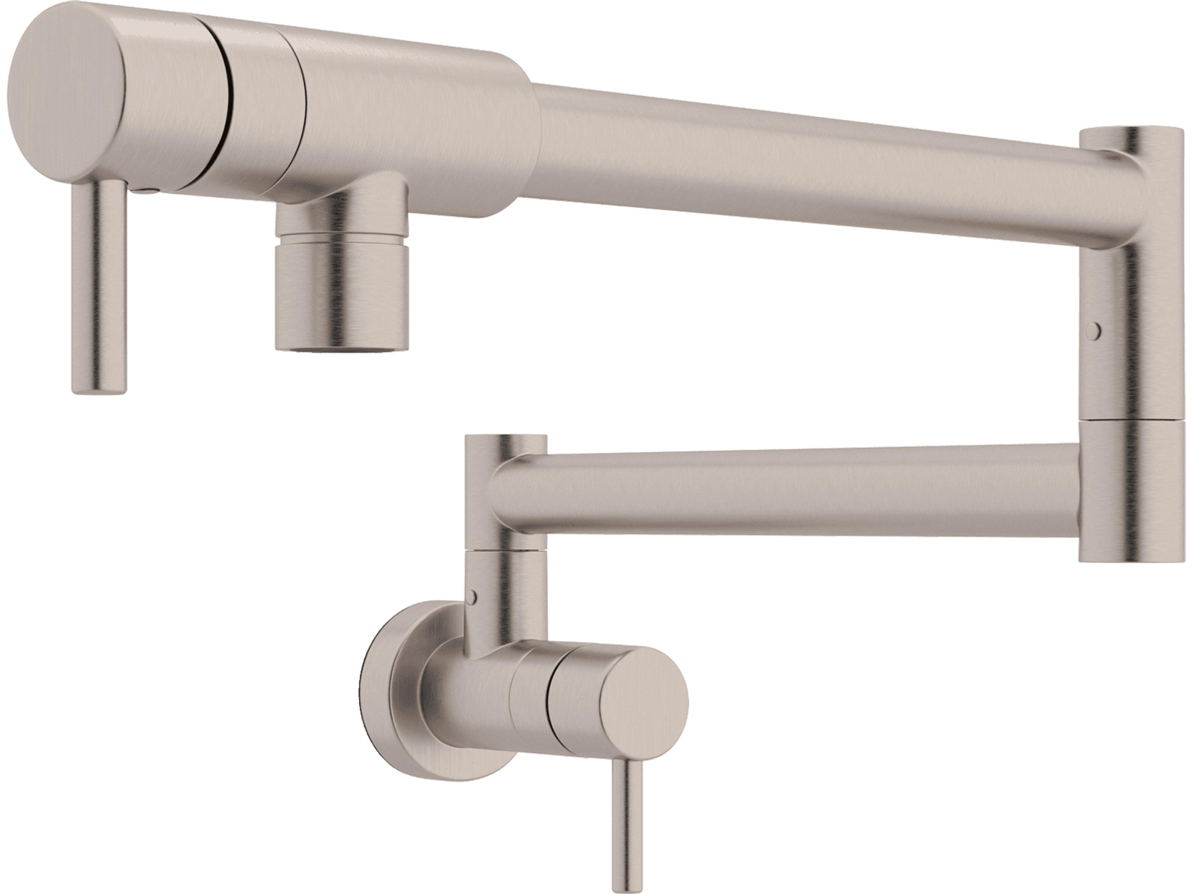 Lux Satin Nickel Pirellone Wall Mounted Swing Arm Fold Away Pot Filler With Dual Shut Offs