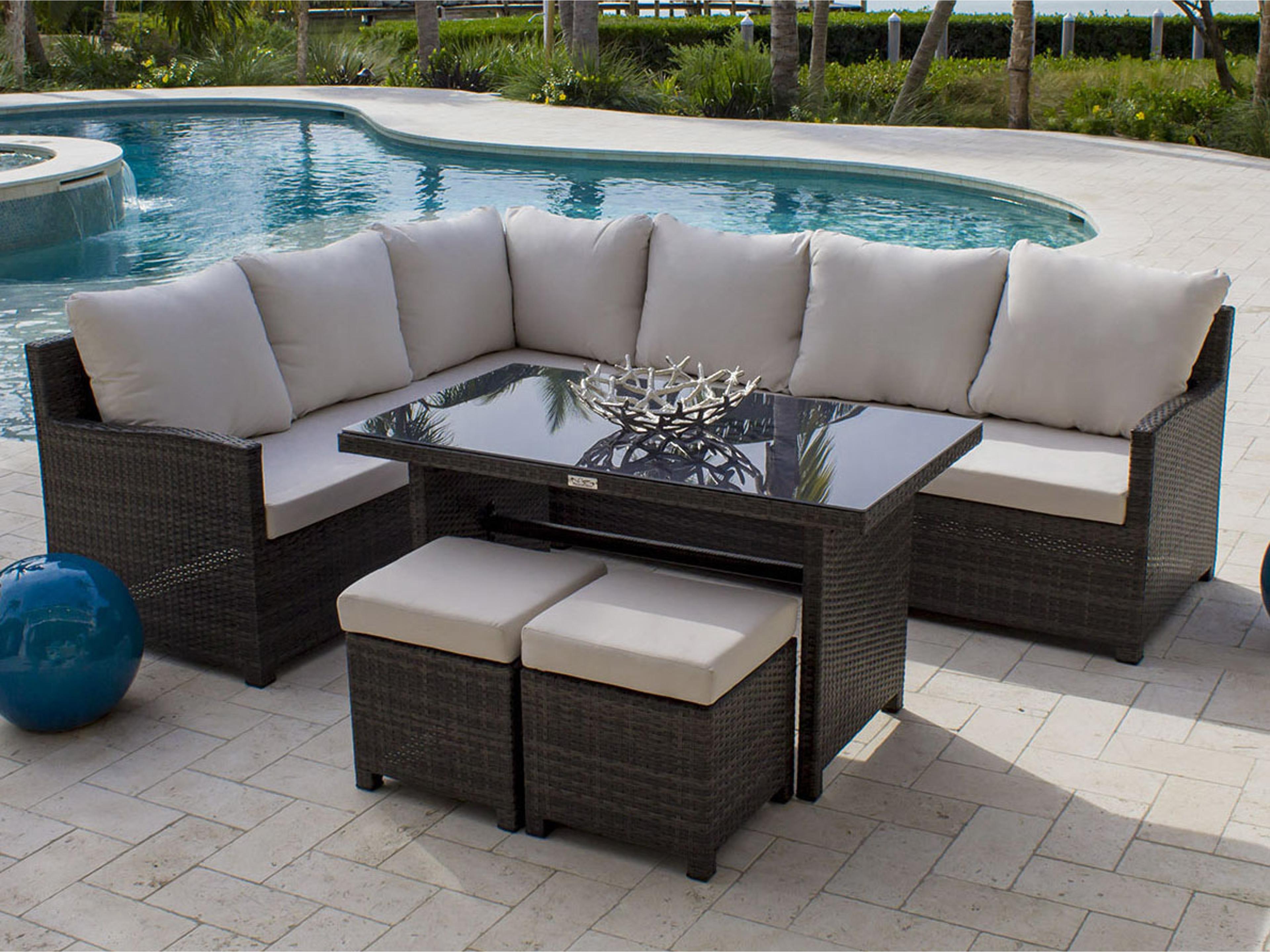 Hospitality Rattan Outdoor Ultra Grey Woven 5 Piece Sectional Lounge Set with Cushions