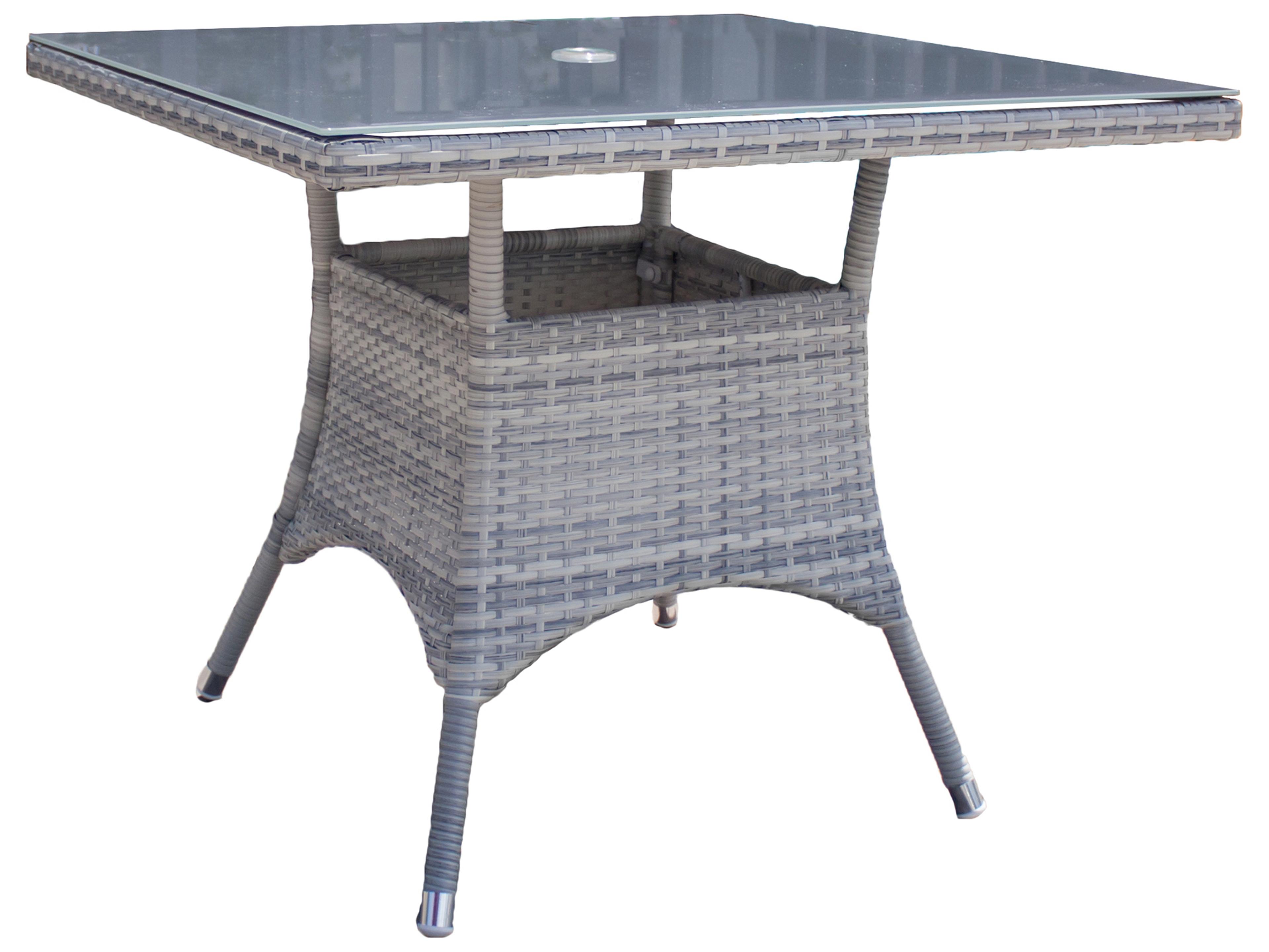 Athens Whitewash Woven Square Glass Top Dining Table