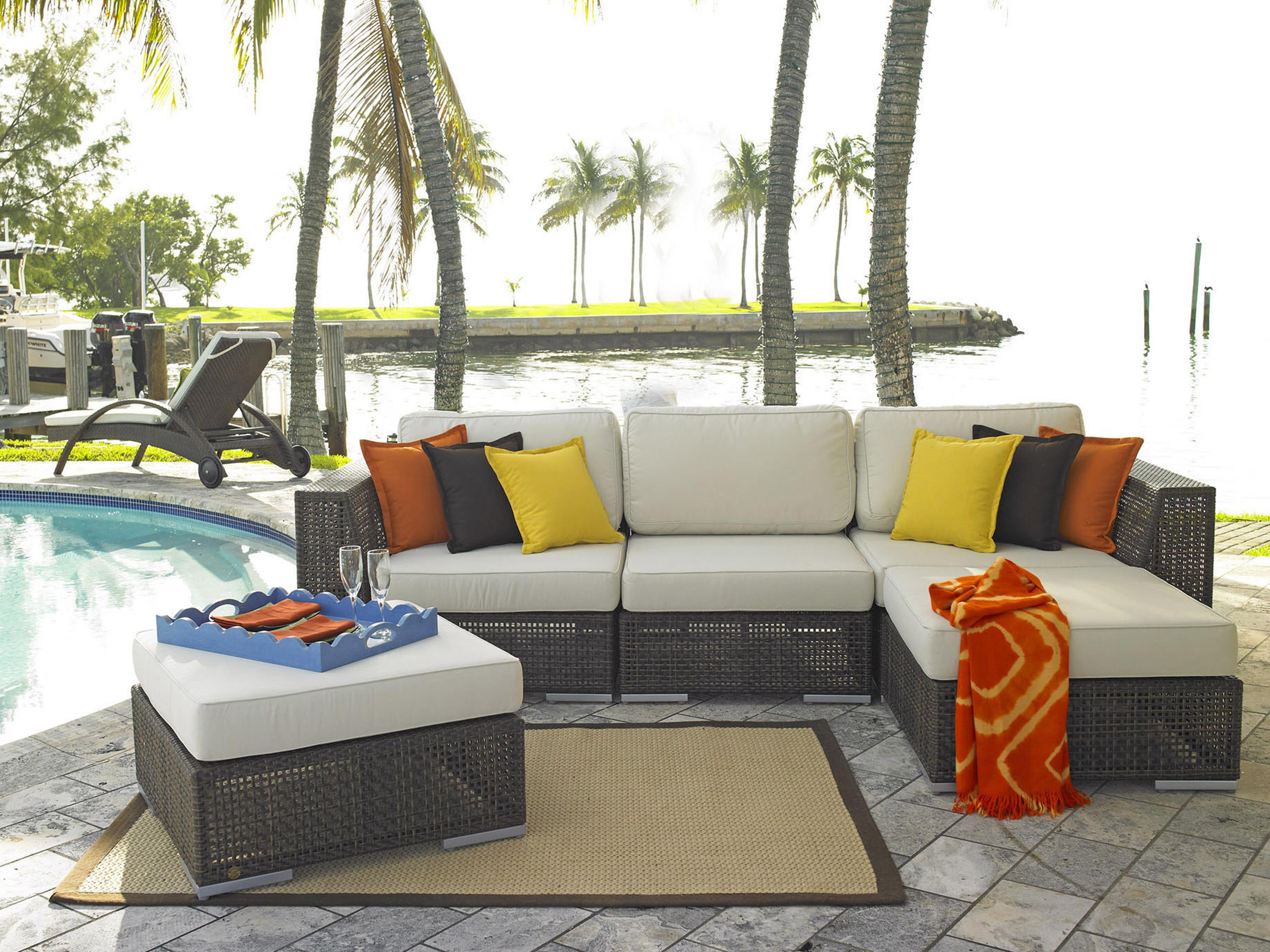 Hospitality Rattan Outdoor Soho Wicker 5 Piece Sectional Lounge Set with Cushions