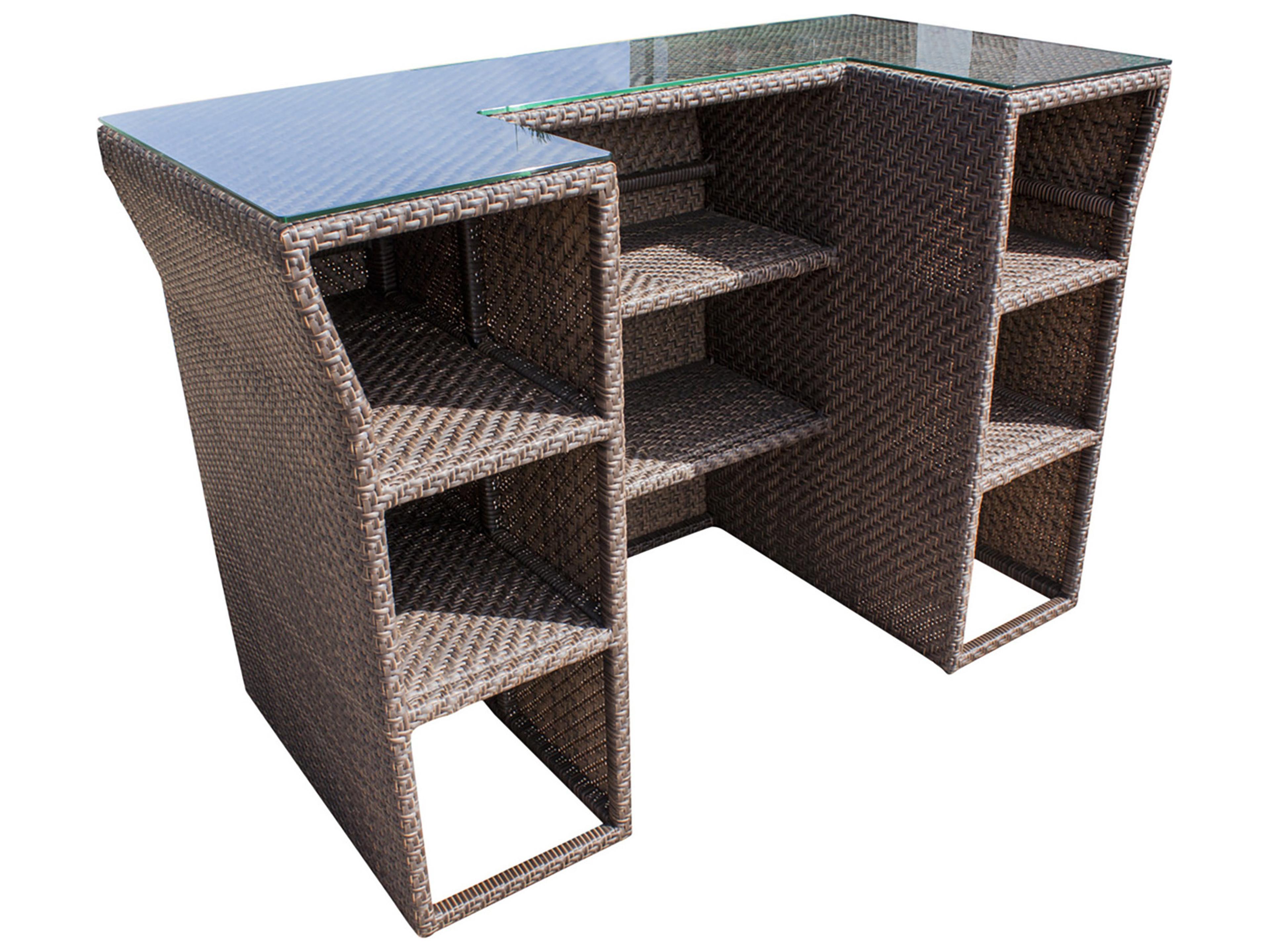 Hospitality Rattan Outdoor Soho Java Brown Wicker Rectangular Glass Top Bar Table