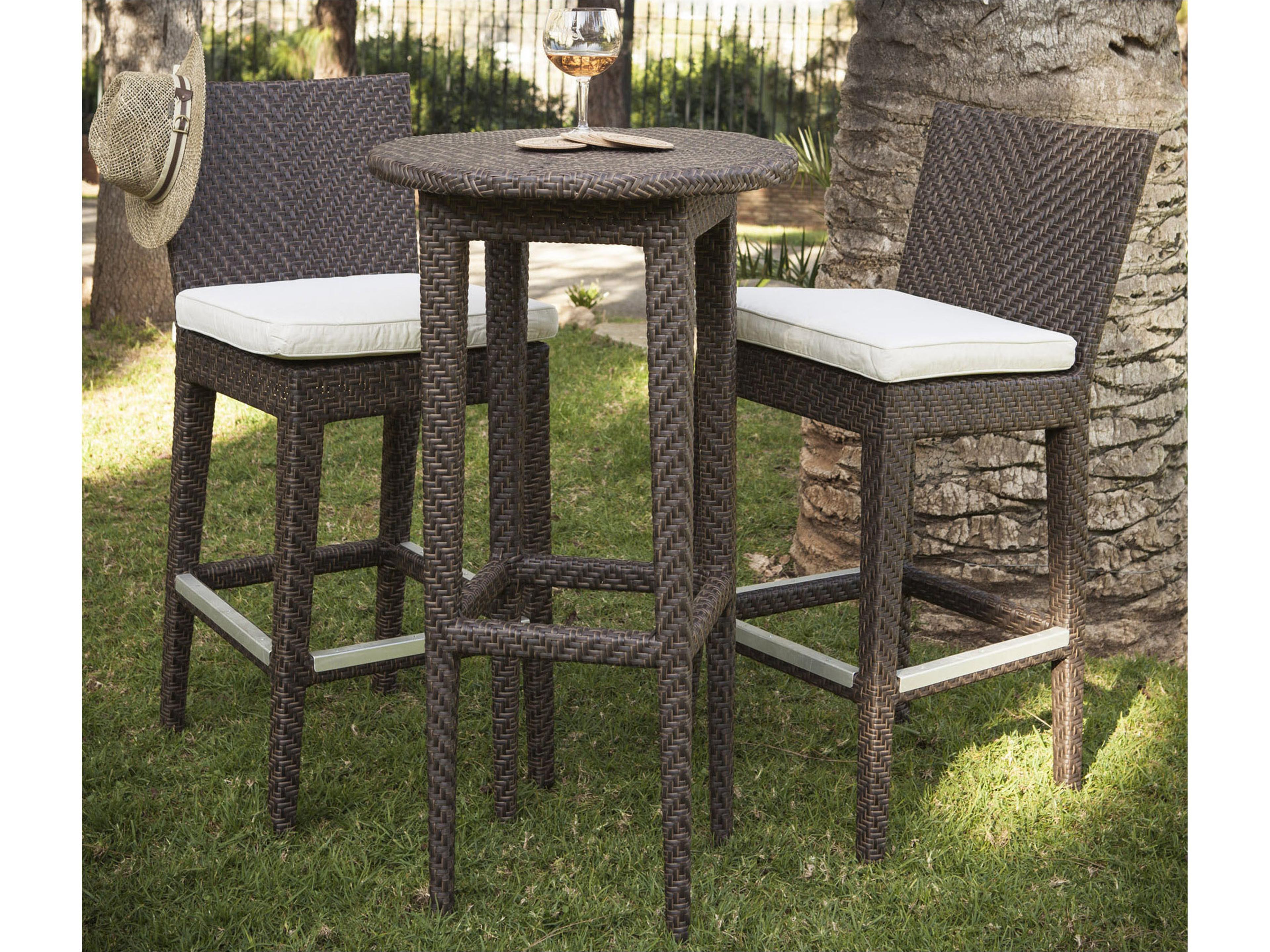 Hospitality Rattan Outdoor Soho Java Brown Wicker 3 Piece Bar Set with Cushions
