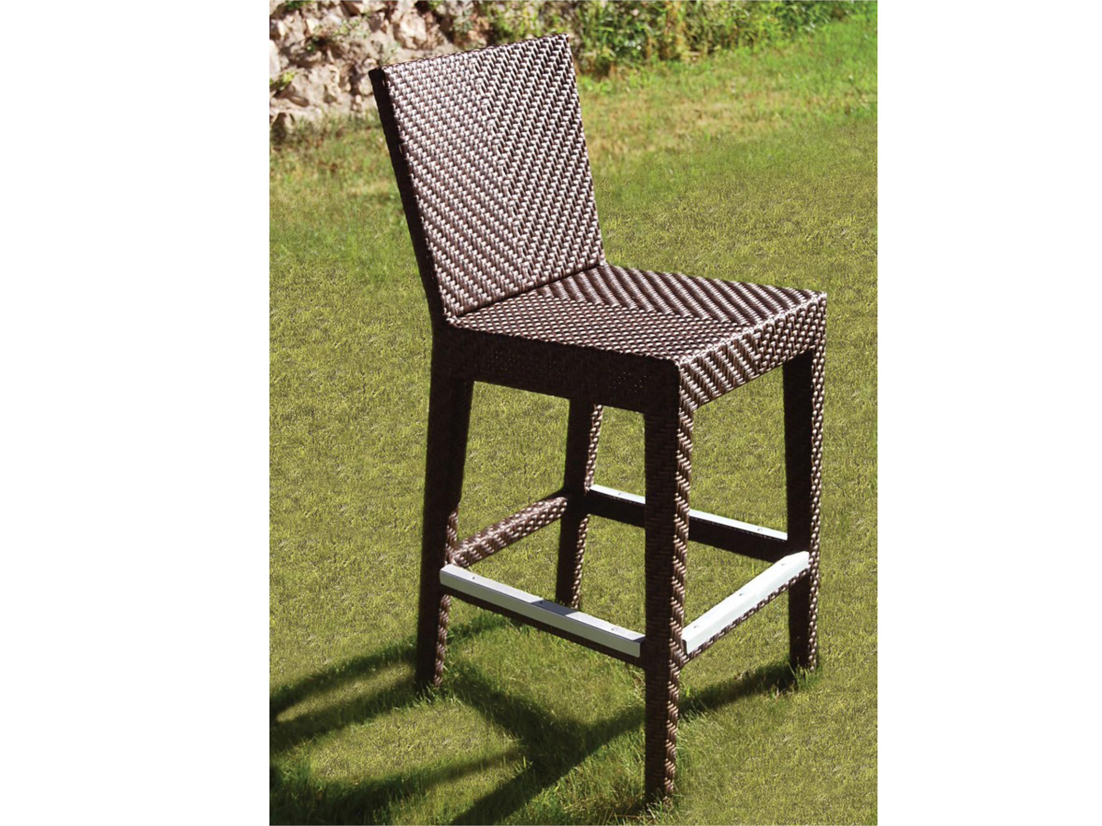 Hospitality Rattan Outdoor Atlantis Rehau Fiber In A Java Brown Finish Aluminum Cushion Bar Stool