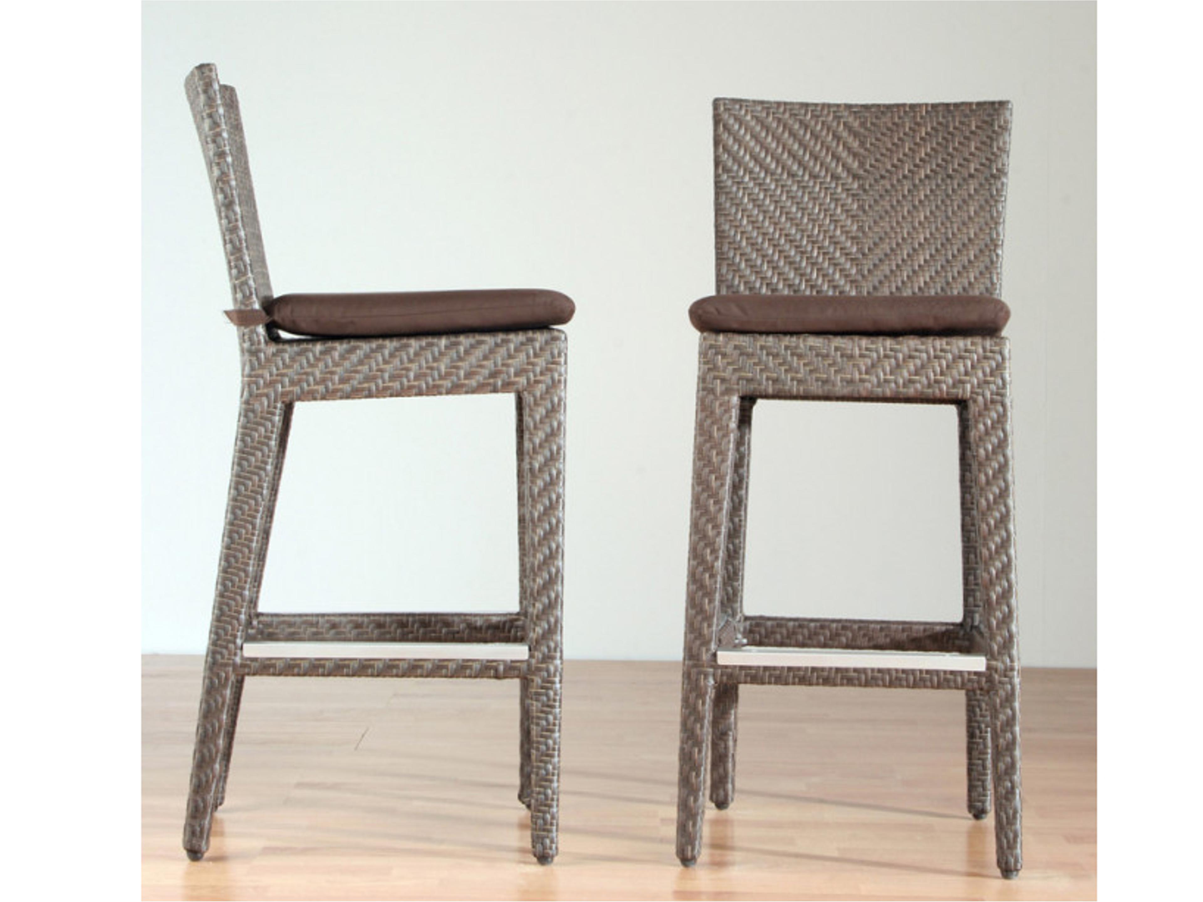 Hospitality Rattan Outdoor Atlantis Rehau Fiber In A Java Brown Finish Aluminum Cushion Bar Stool