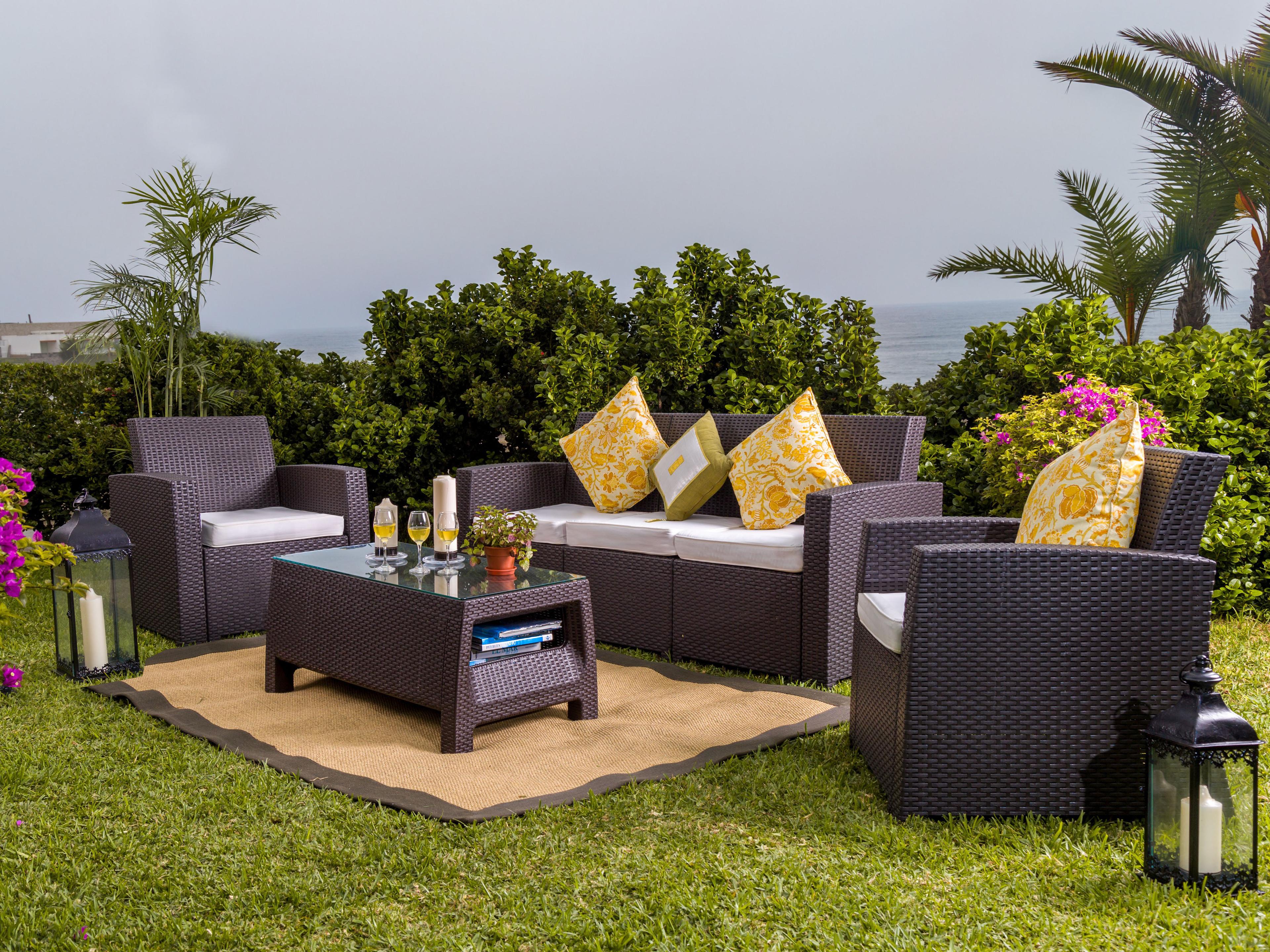 Hospitality Rattan Outdoor Plastique Chocolate Cushion Sofa
