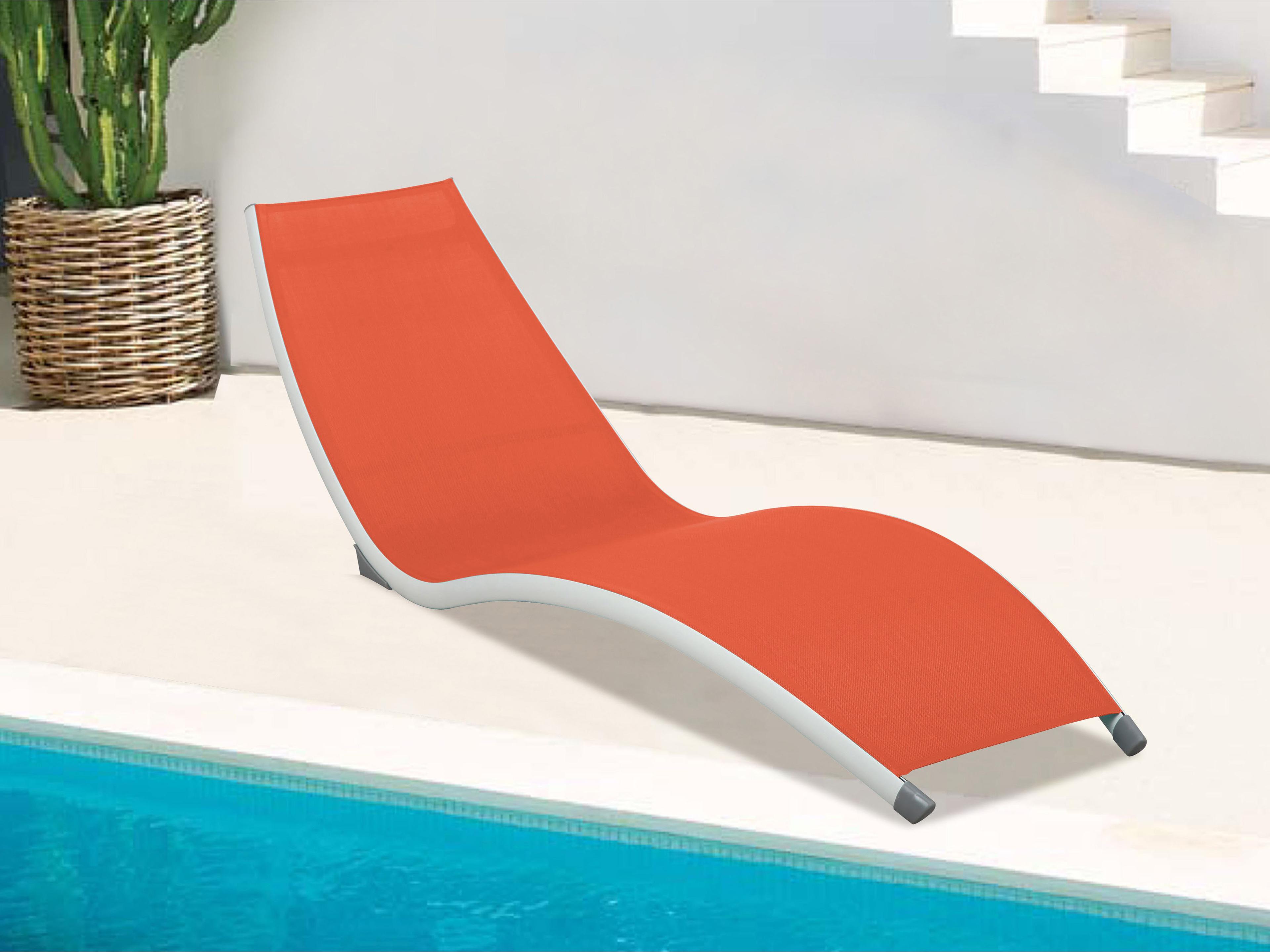 Hospitality Rattan Outdoor Helix Aluminum Sling White/Orange Chaise Lounge Set of 2