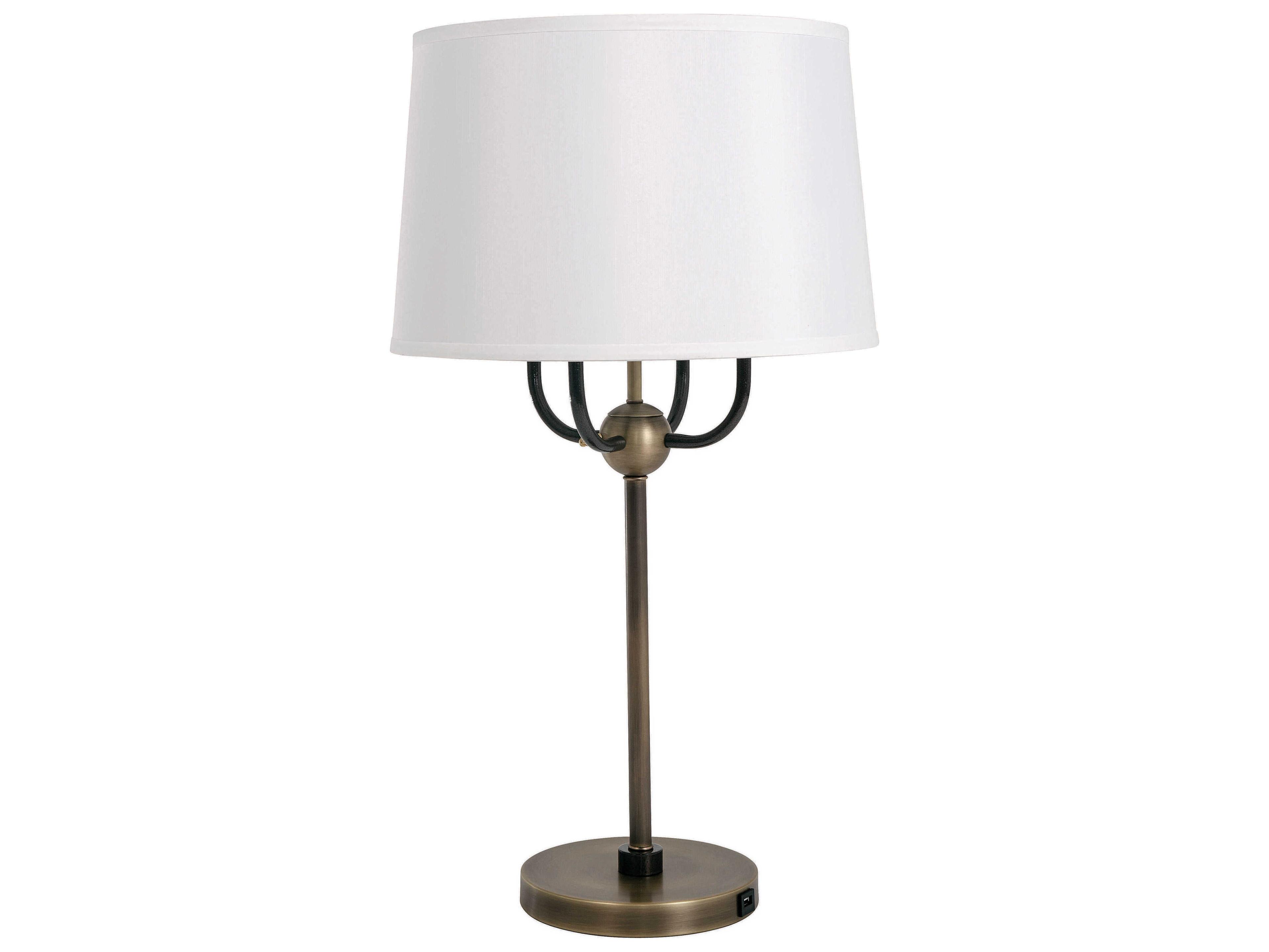 Alpine Antique Brass Hammered Bronze White Buffet Lamp