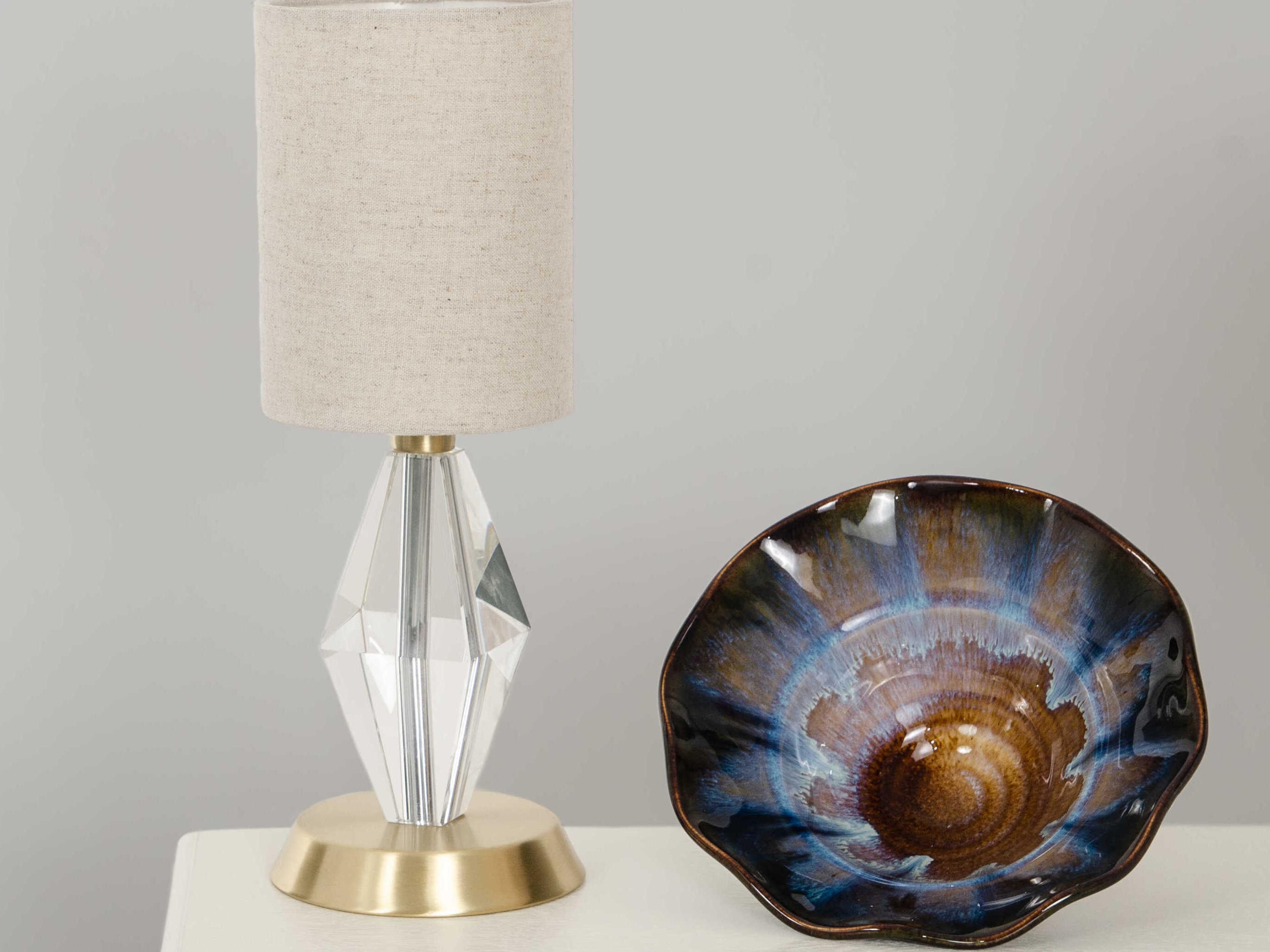 House of Troy Bryson Satin Brass Off White Crystal Table Lamp
