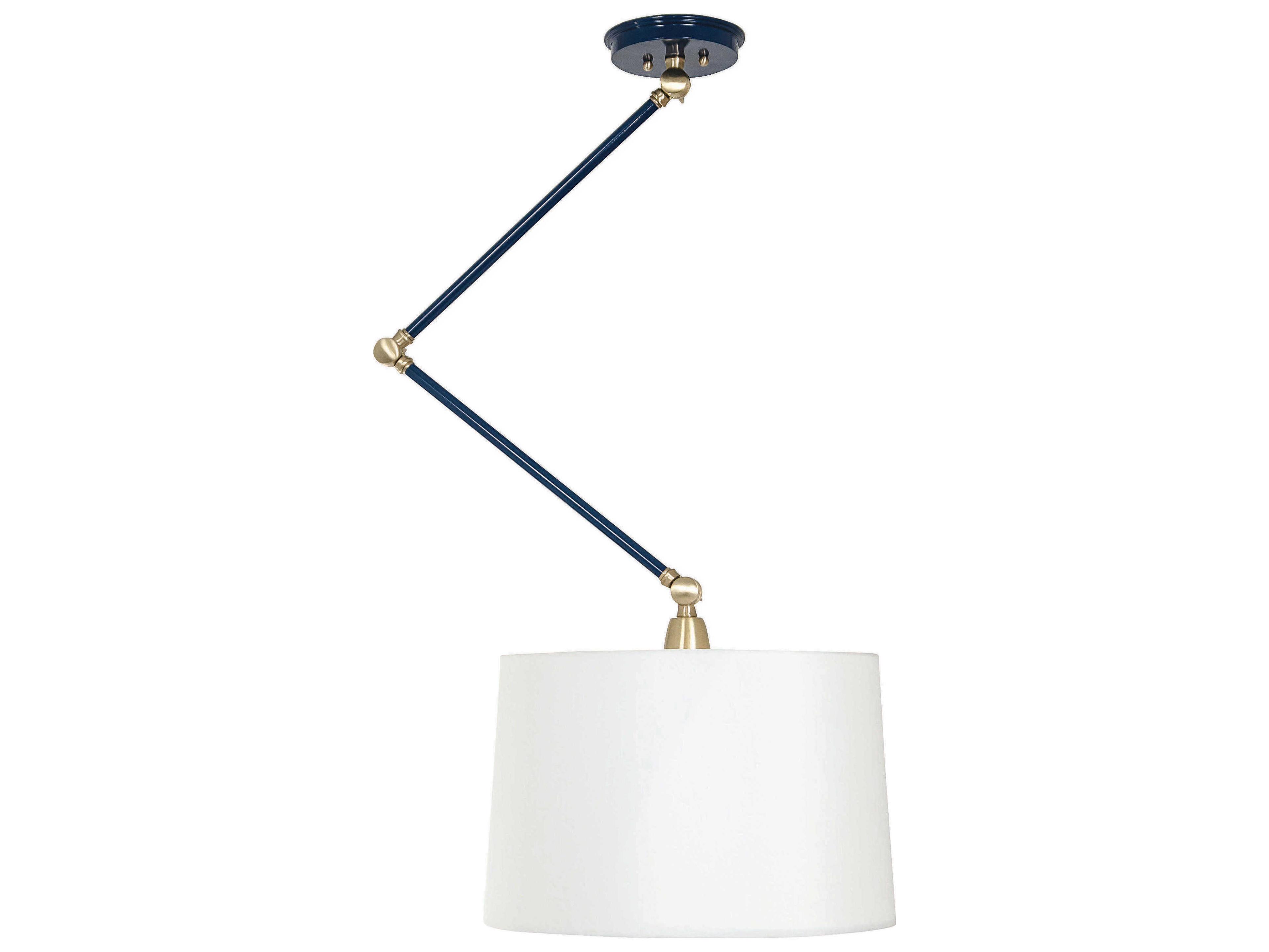 House of Troy Uptown 1-Light Navy Blue Satin Brass White Drum Pendant