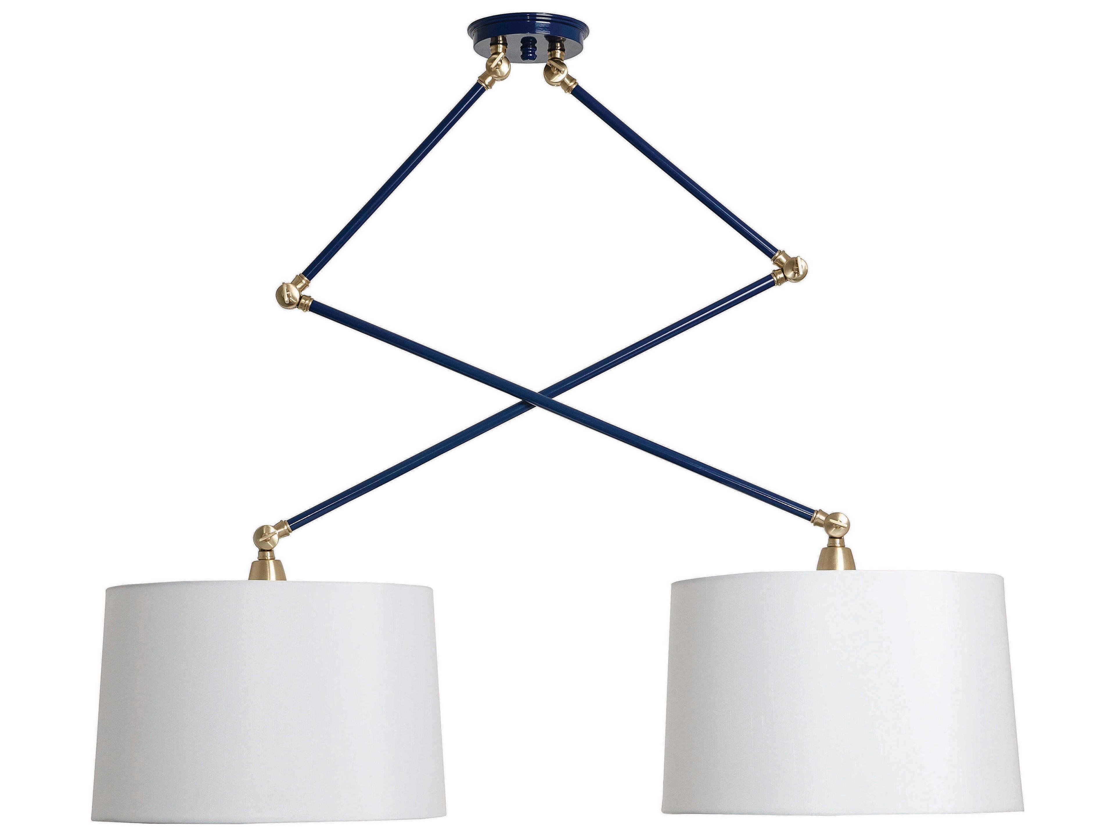 Uptown 2-Light Navy Blue Satin Brass White Drum Pendant