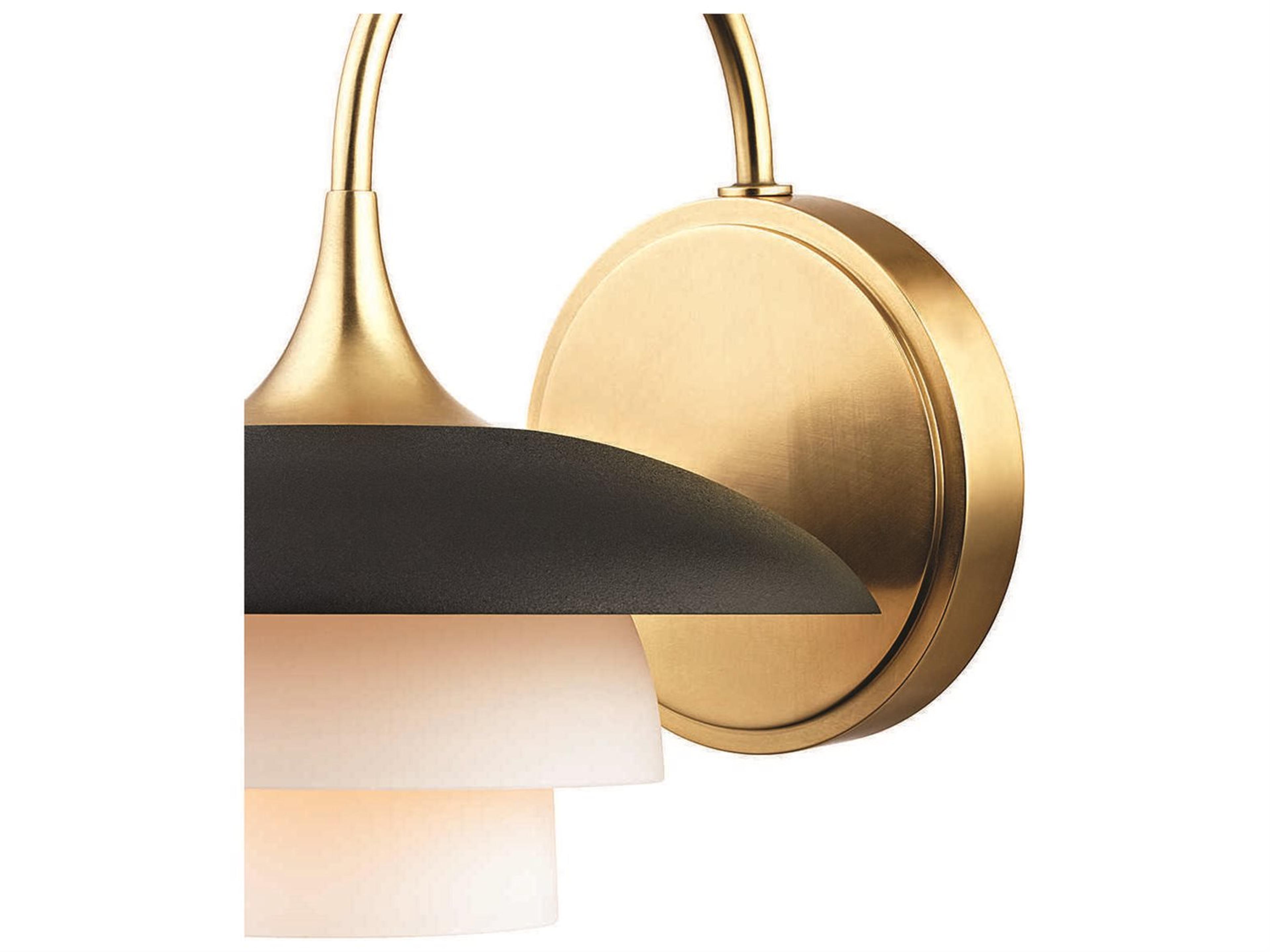 Hudson Valley Barron 1-Light Aged Brass Black Off White Glass Wall Sconce