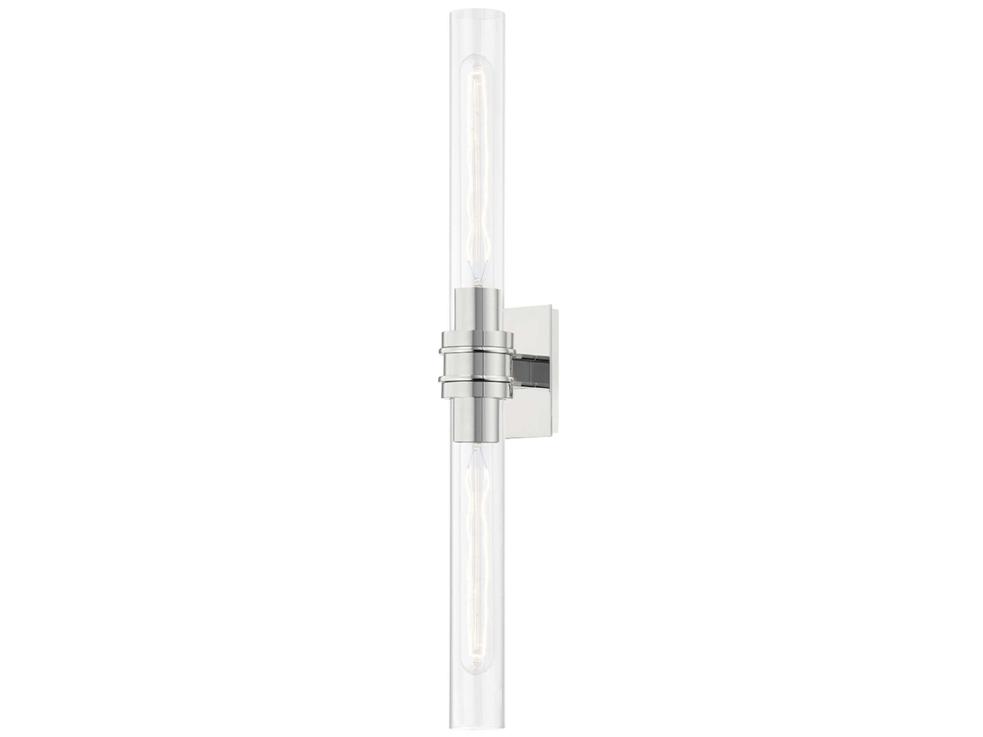 Hudson Valley Oakfield 2-Light Polished Nickel Clear Glass Wall Sconce