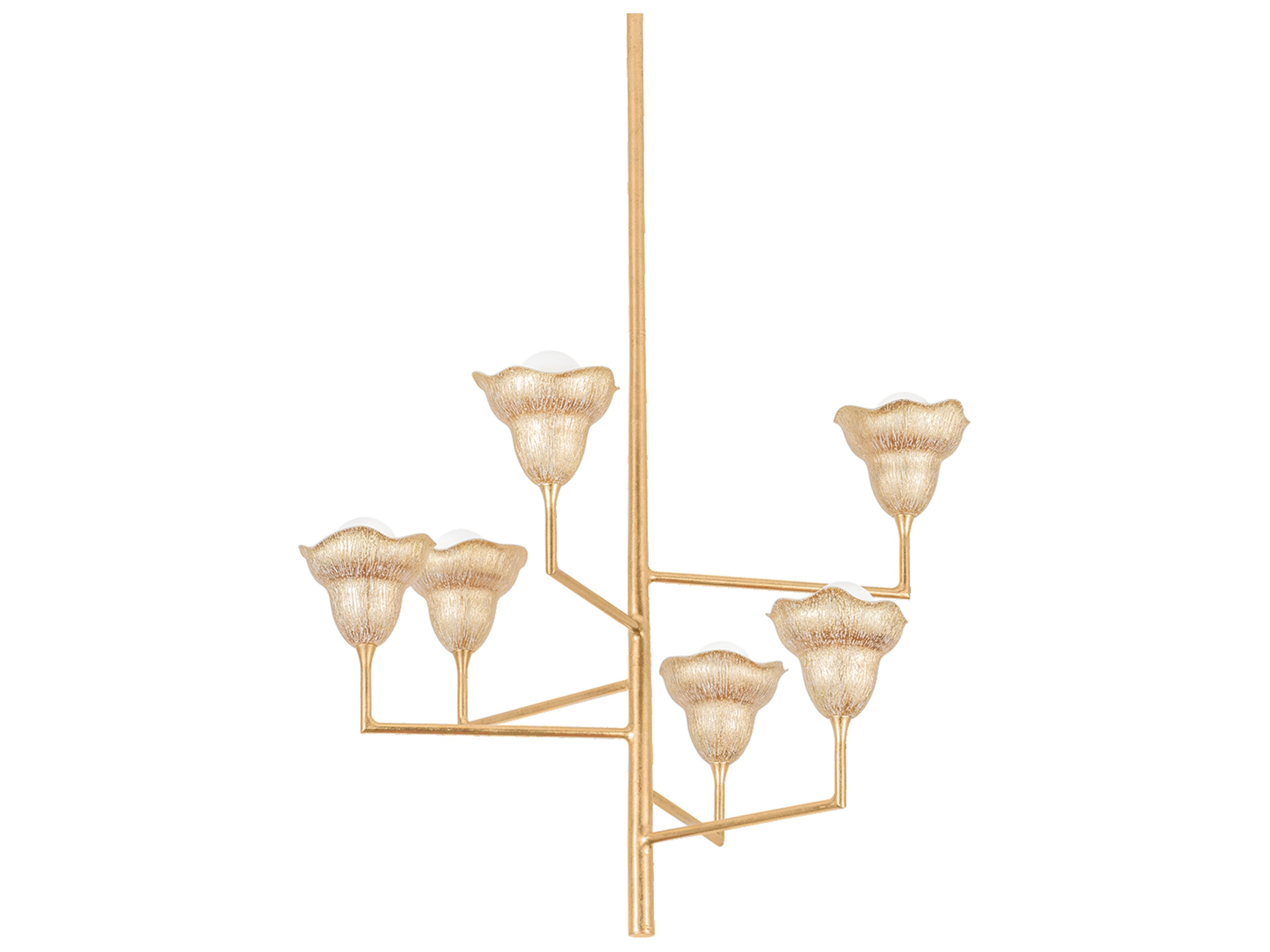 Alora 6-Light Vintage Gold Leaf Gilded Ivory Tiered Chandelier
