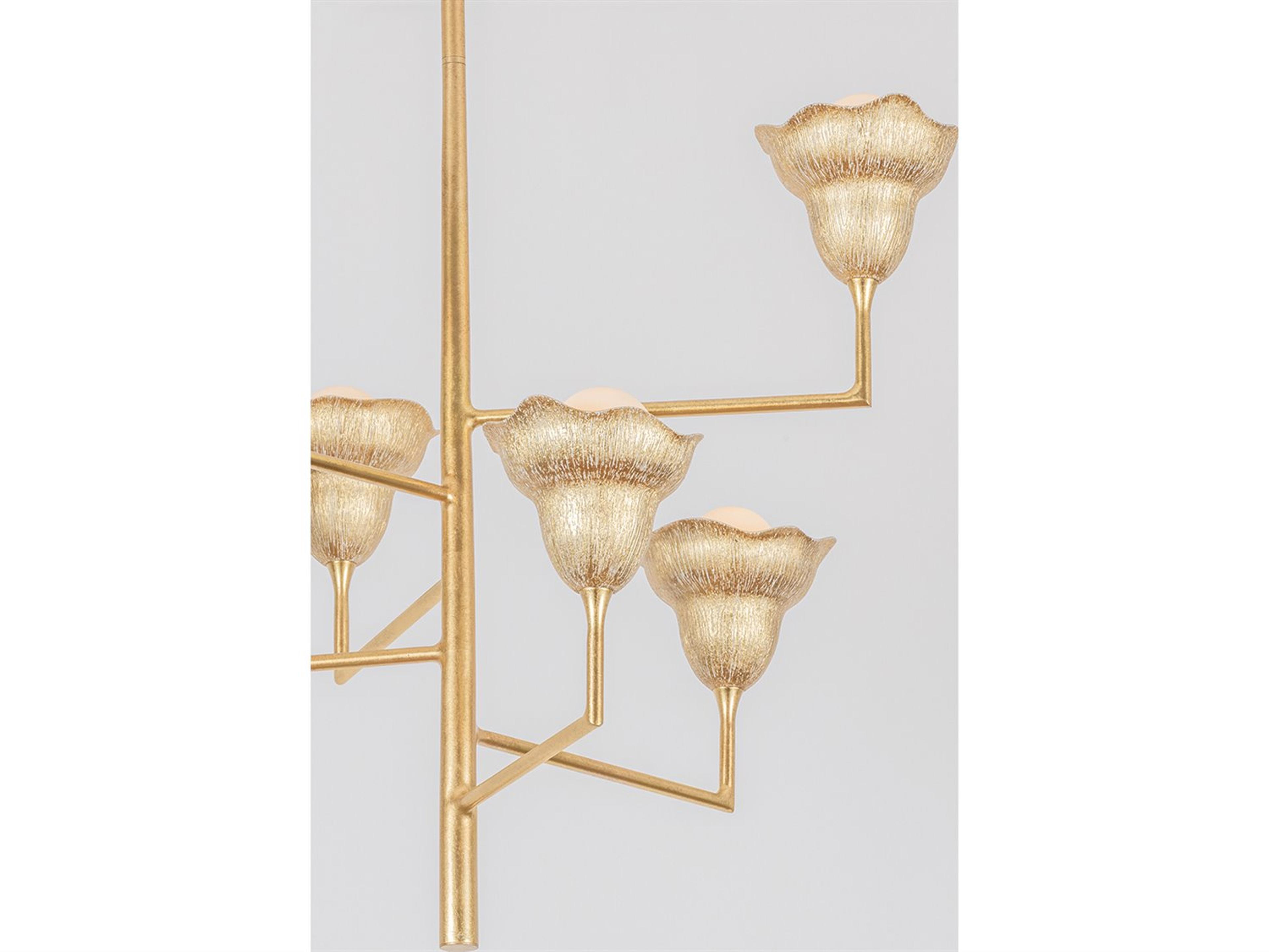 Hudson Valley Alora 6-Light Vintage Gold Leaf Gilded Ivory Tiered Chandelier