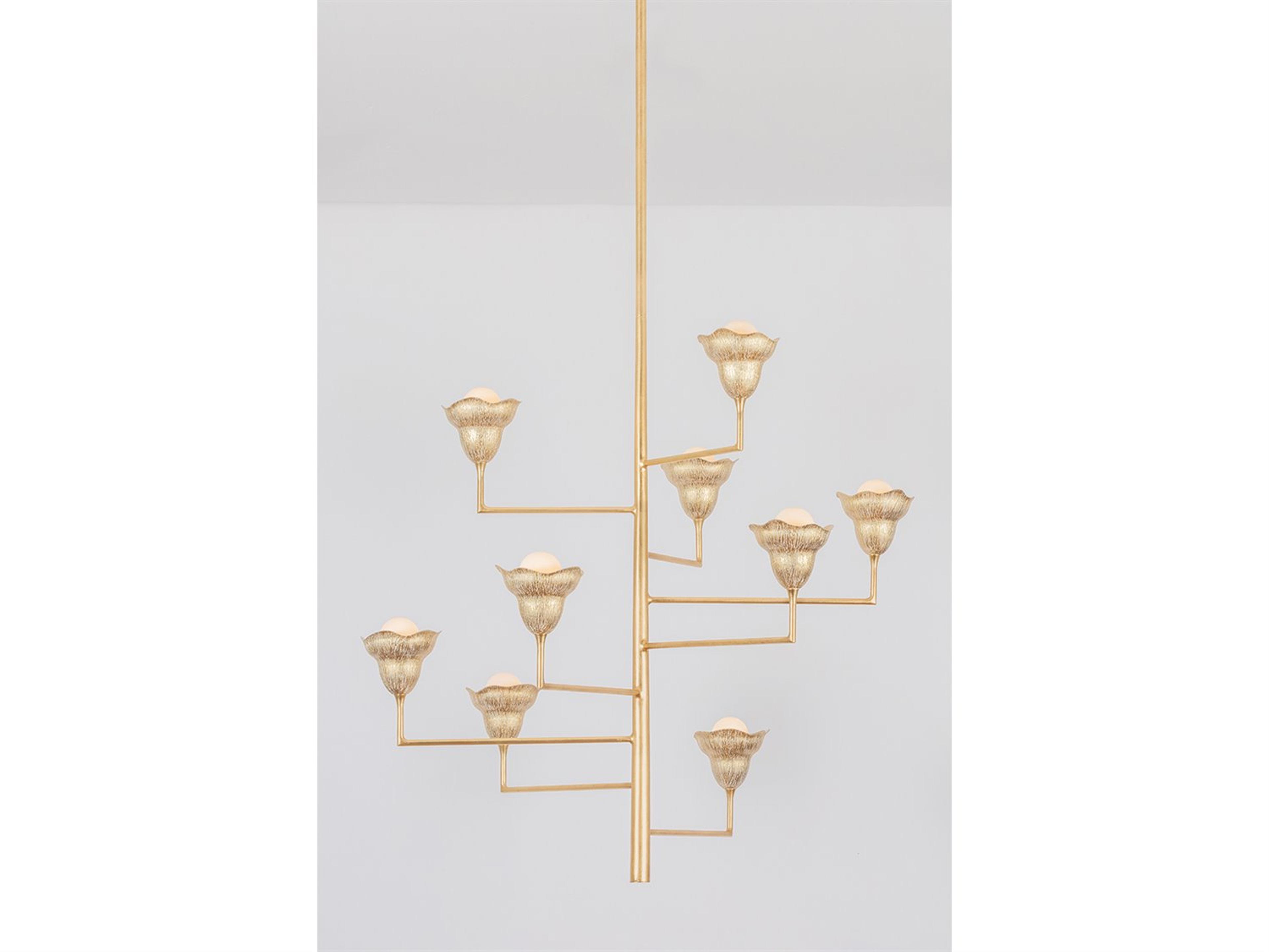 Hudson Valley Alora 9-Light Vintage Gold Leaf Gilded Ivory Tiered Chandelier