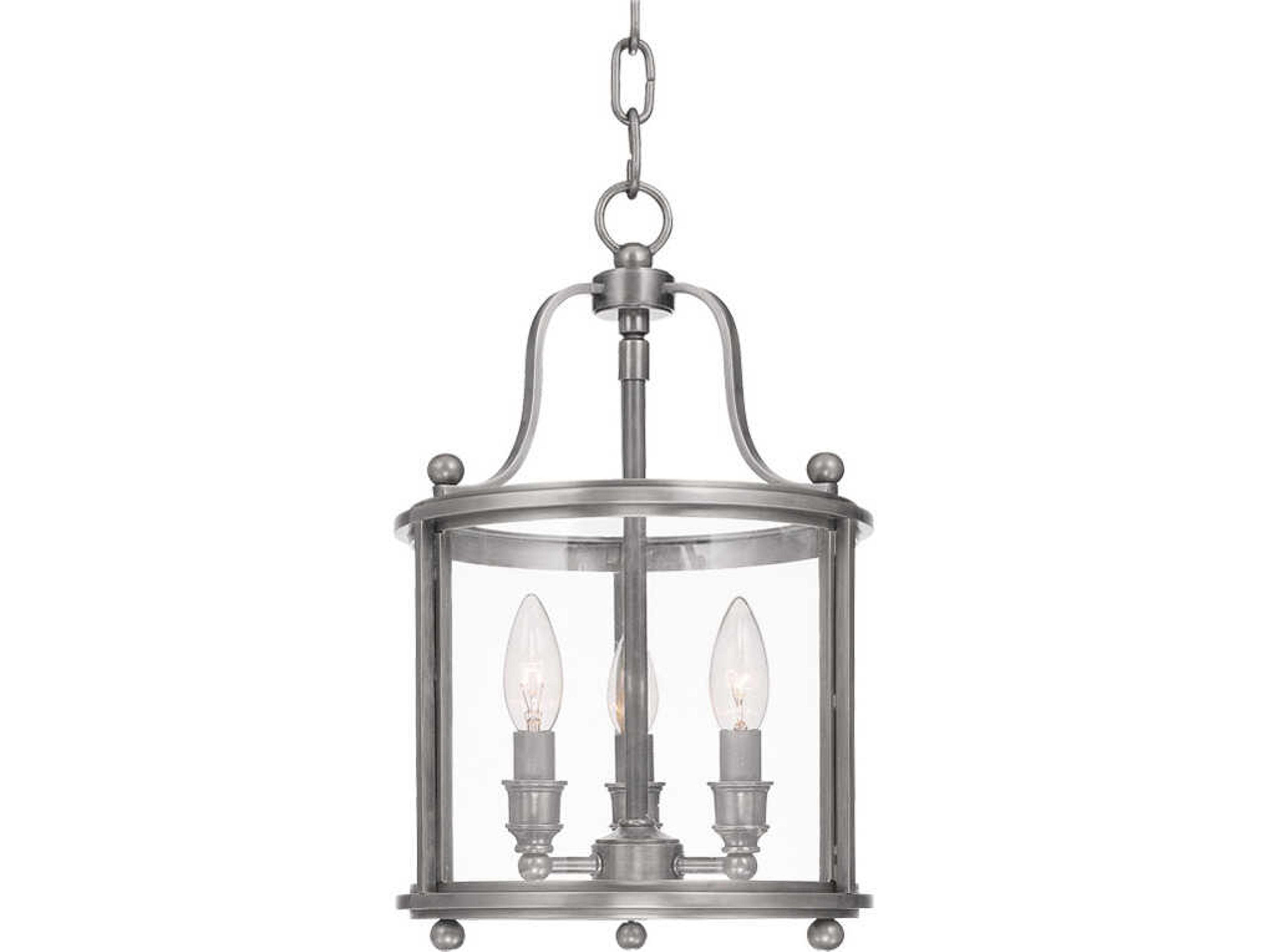 Mansfield 3-Light Antique Nickel Glass Traditional Lantern Mini Pendant